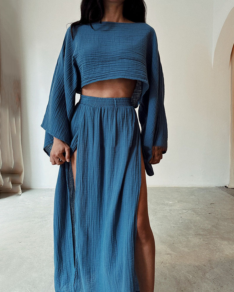 Anna-Berg | Stylish Polyester and Linen Split Two-Piece Set