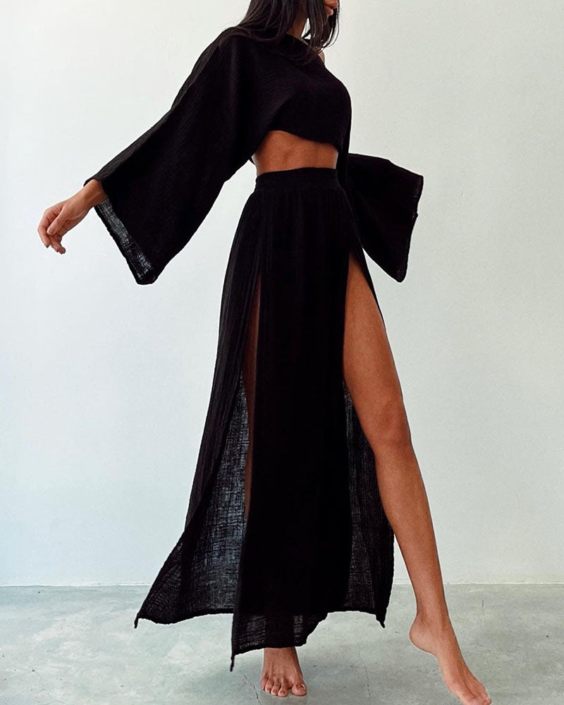 Anna-Berg | Stylish Polyester and Linen Split Two-Piece Set