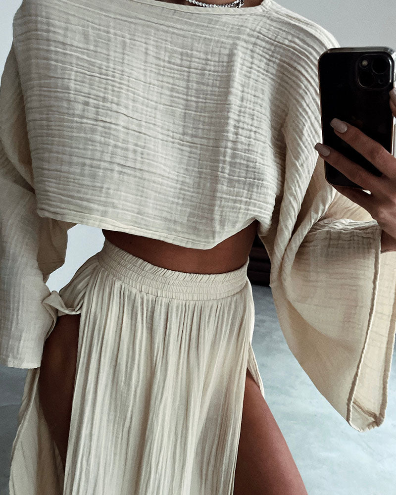 Anna-Berg | Stylish Polyester and Linen Split Two-Piece Set