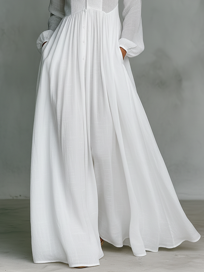 Anna-Berg | Stand Collar Button Long Sleeve Dress