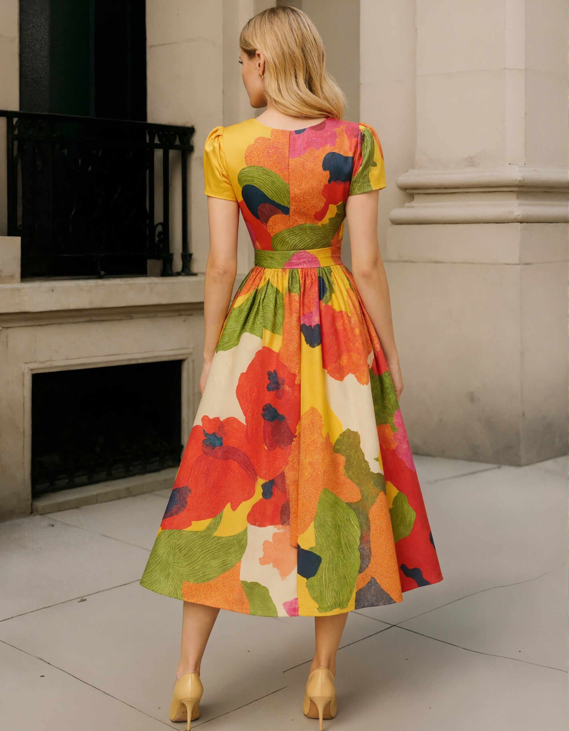 Anna-Berg | Red Satin A-Line Pleated Puff Dress