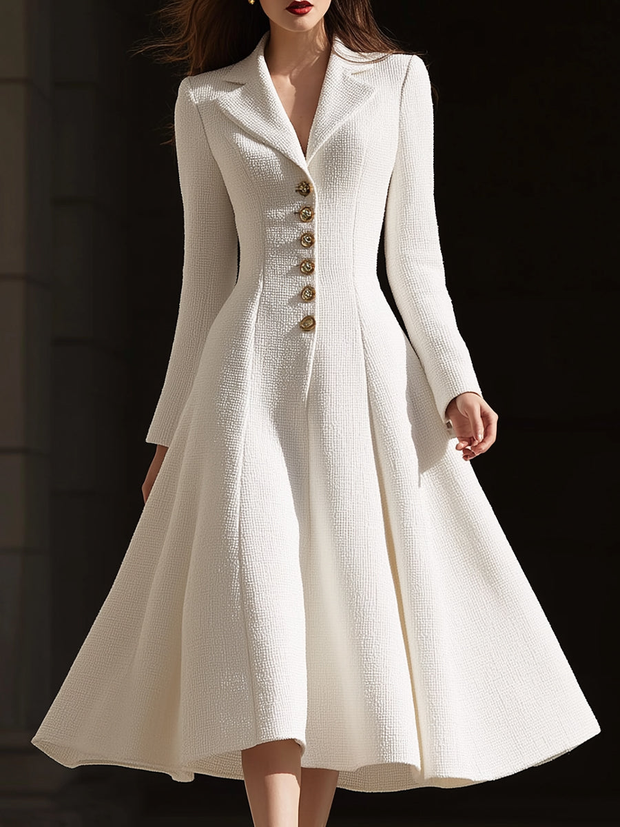 Anna-Berg | Ivory Tweed Tailored Lapel Midi Dress