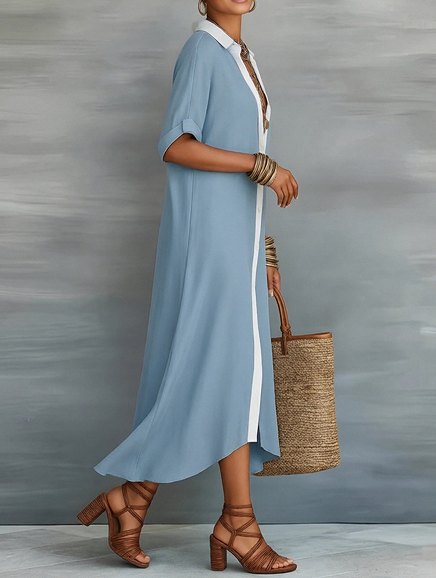 Anna-Berg | Casual Solid Buttoned Dress