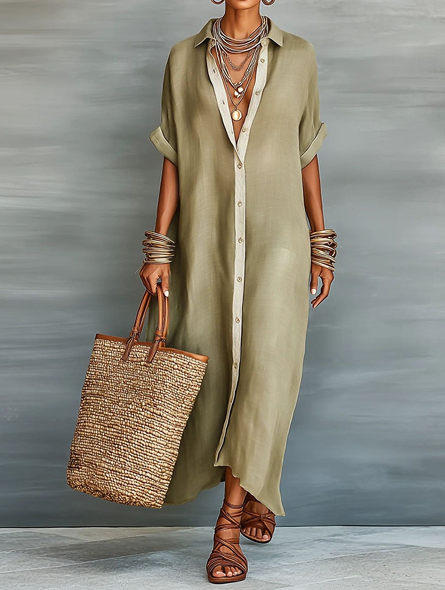 Anna-Berg | Casual Solid Buttoned Dress