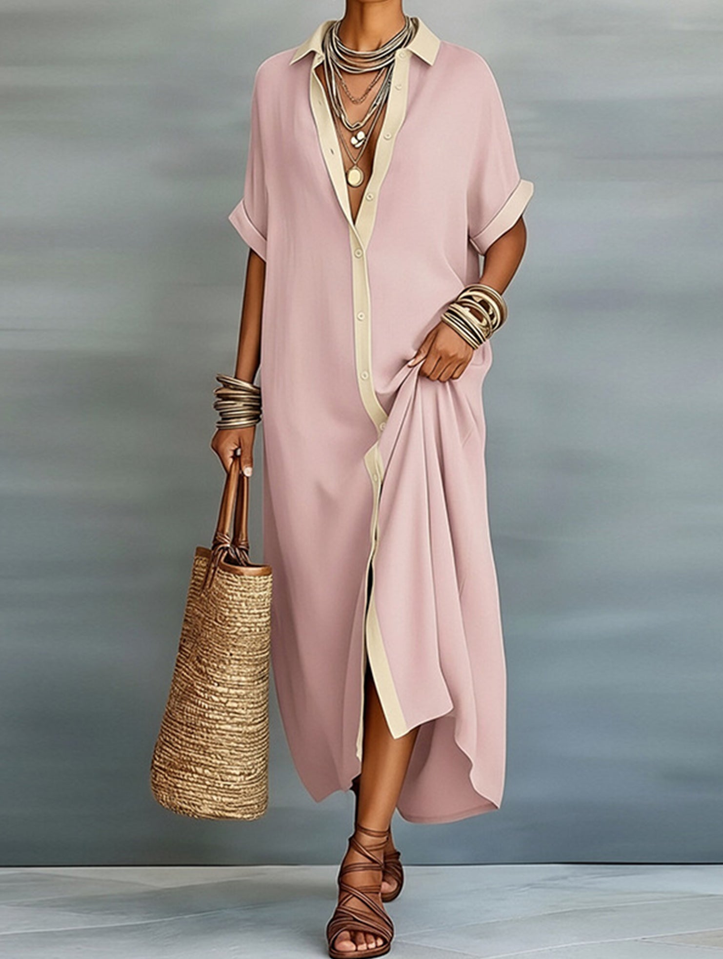 Anna-Berg | Casual Solid Buttoned Dress