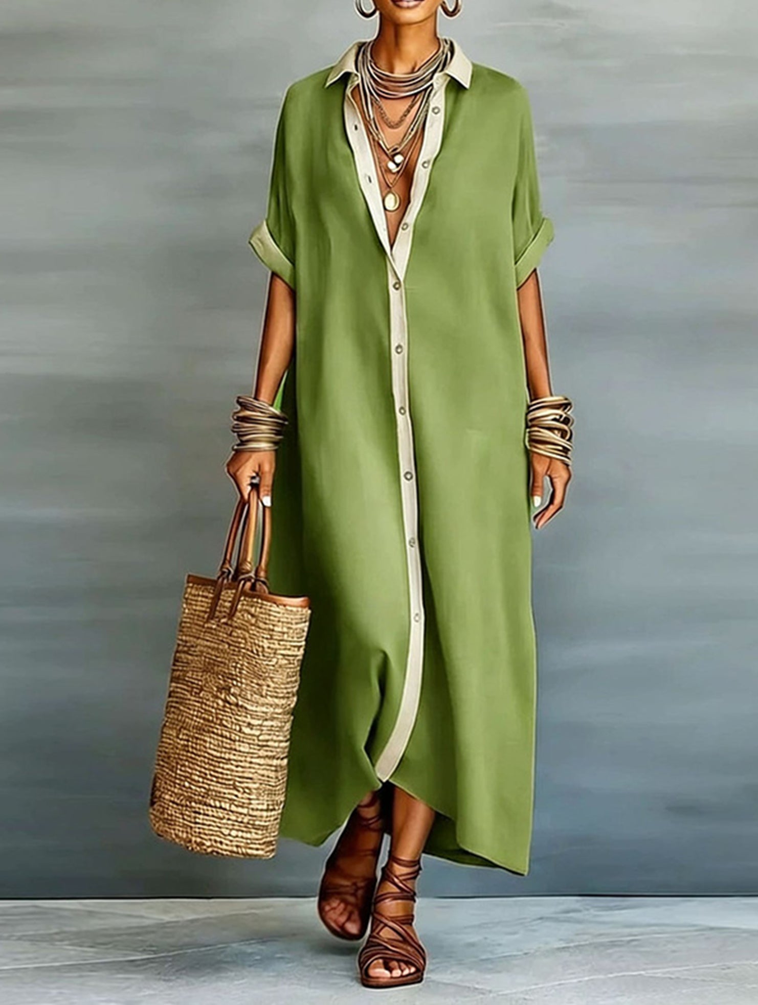 Anna-Berg | Casual Solid Buttoned Dress