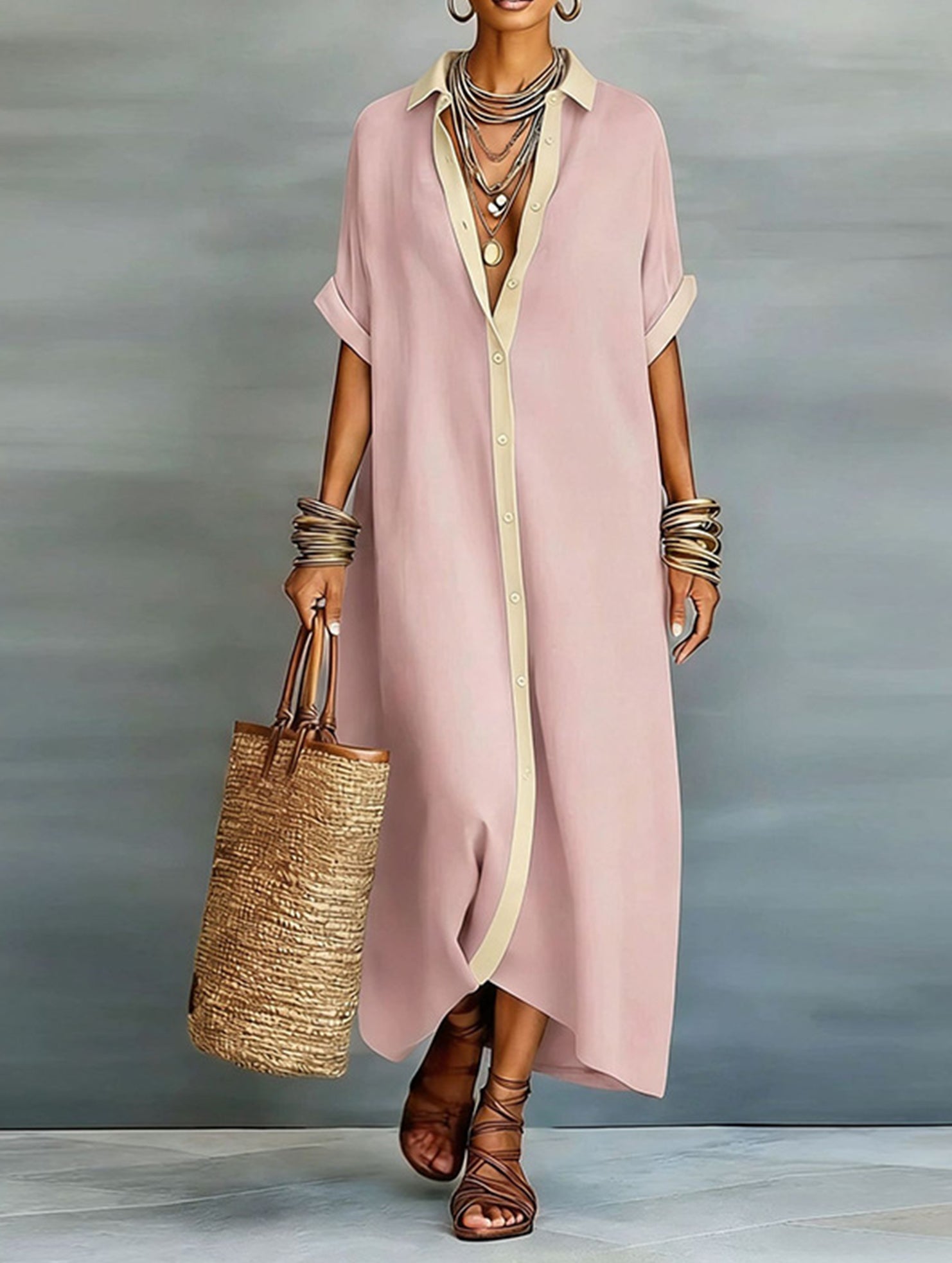 Anna-Berg | Casual Solid Buttoned Dress