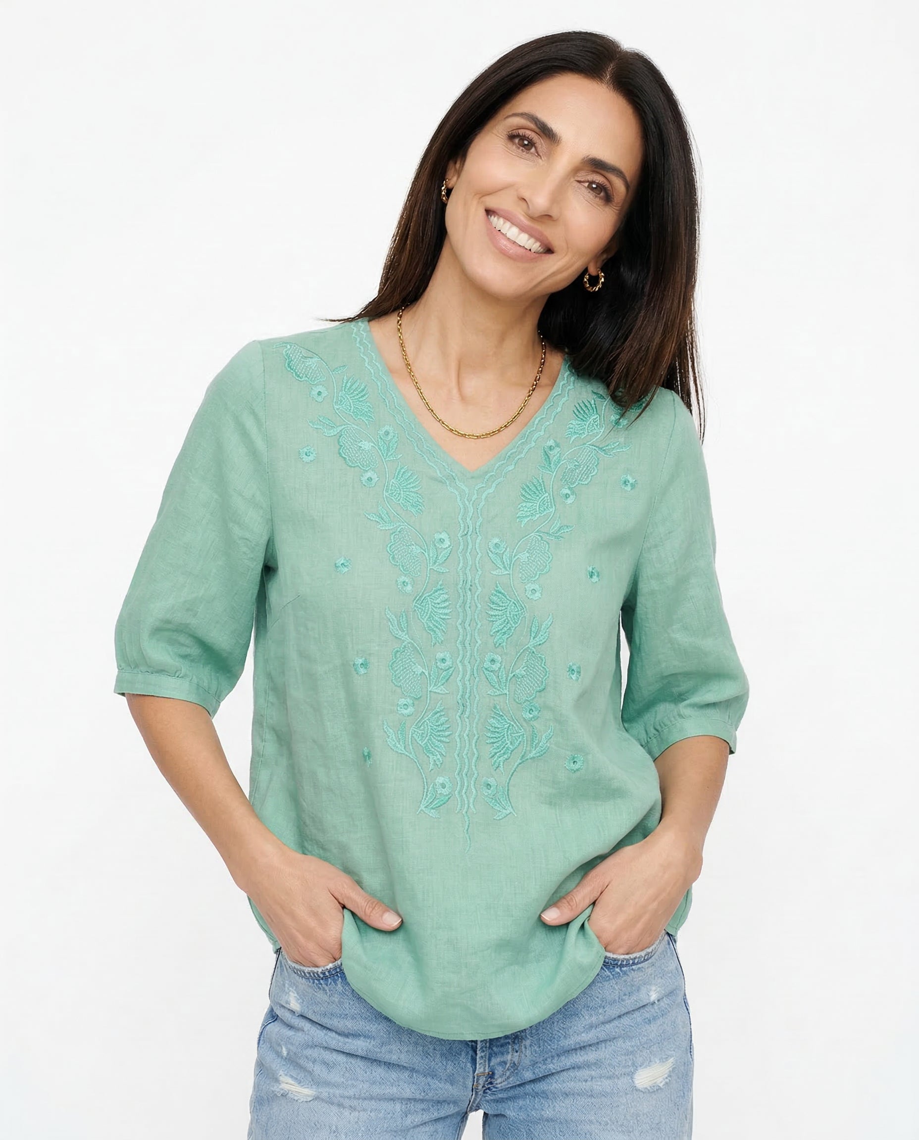 Anna-Berg | Ivory V-Neck Cotton Blouse