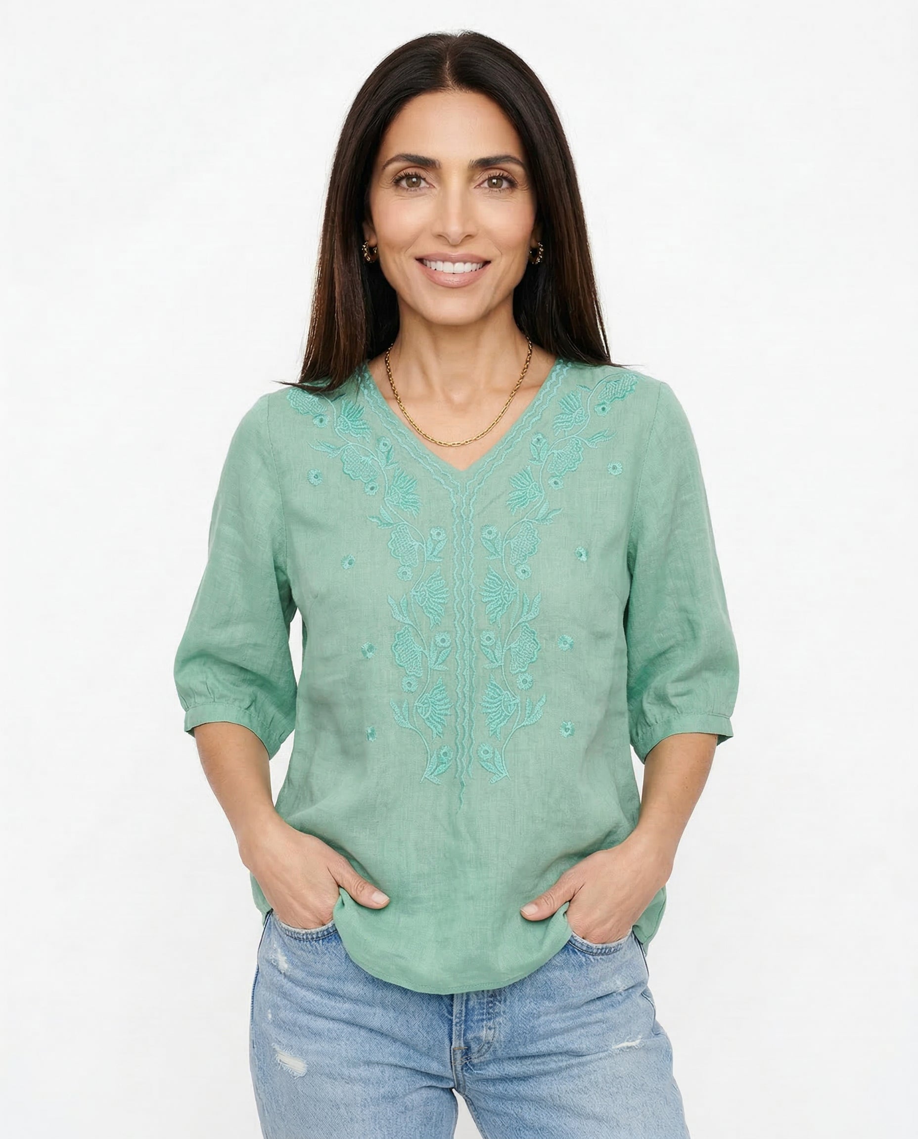 Anna-Berg | Ivory V-Neck Cotton Blouse