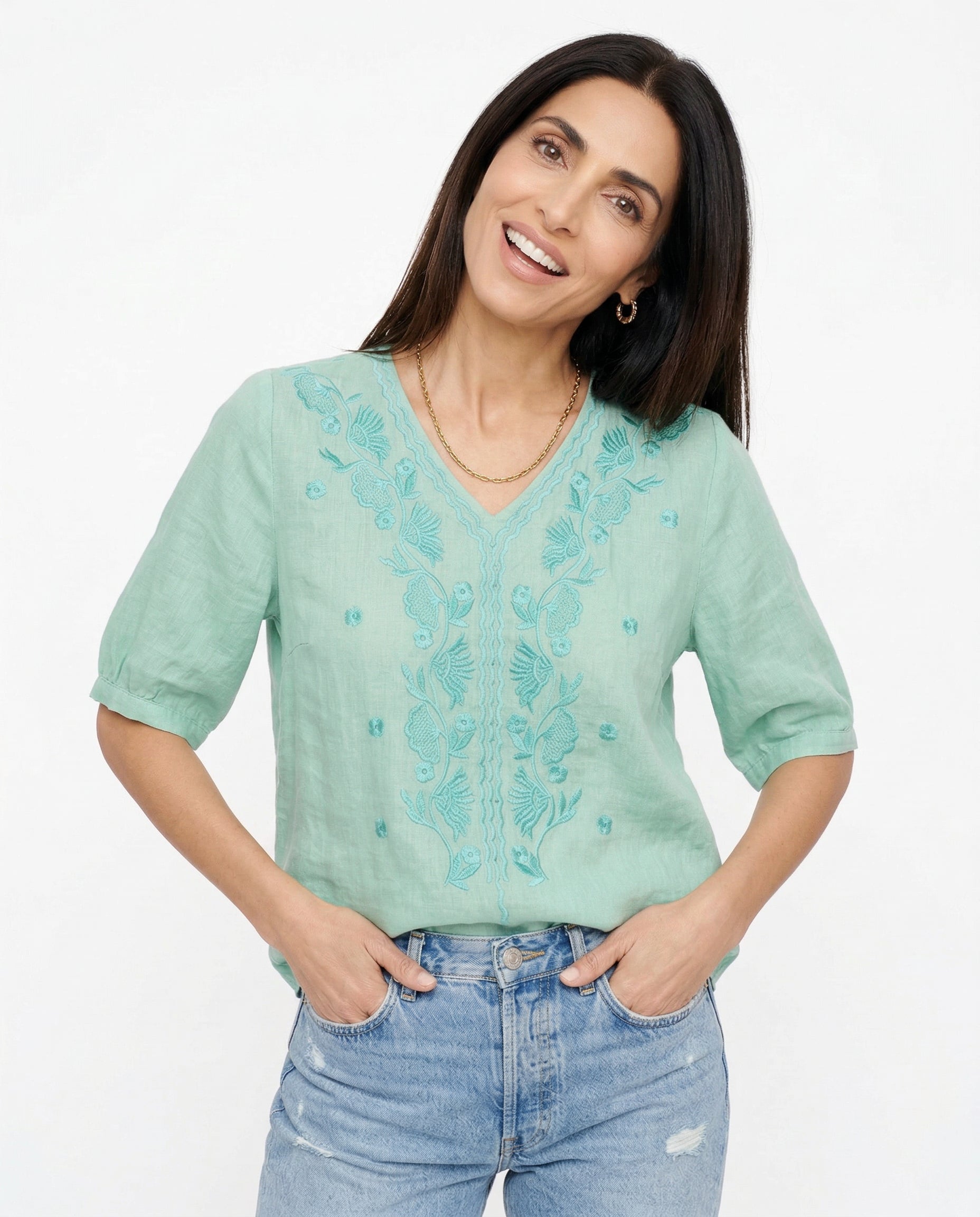 Anna-Berg | Ivory V-Neck Cotton Blouse