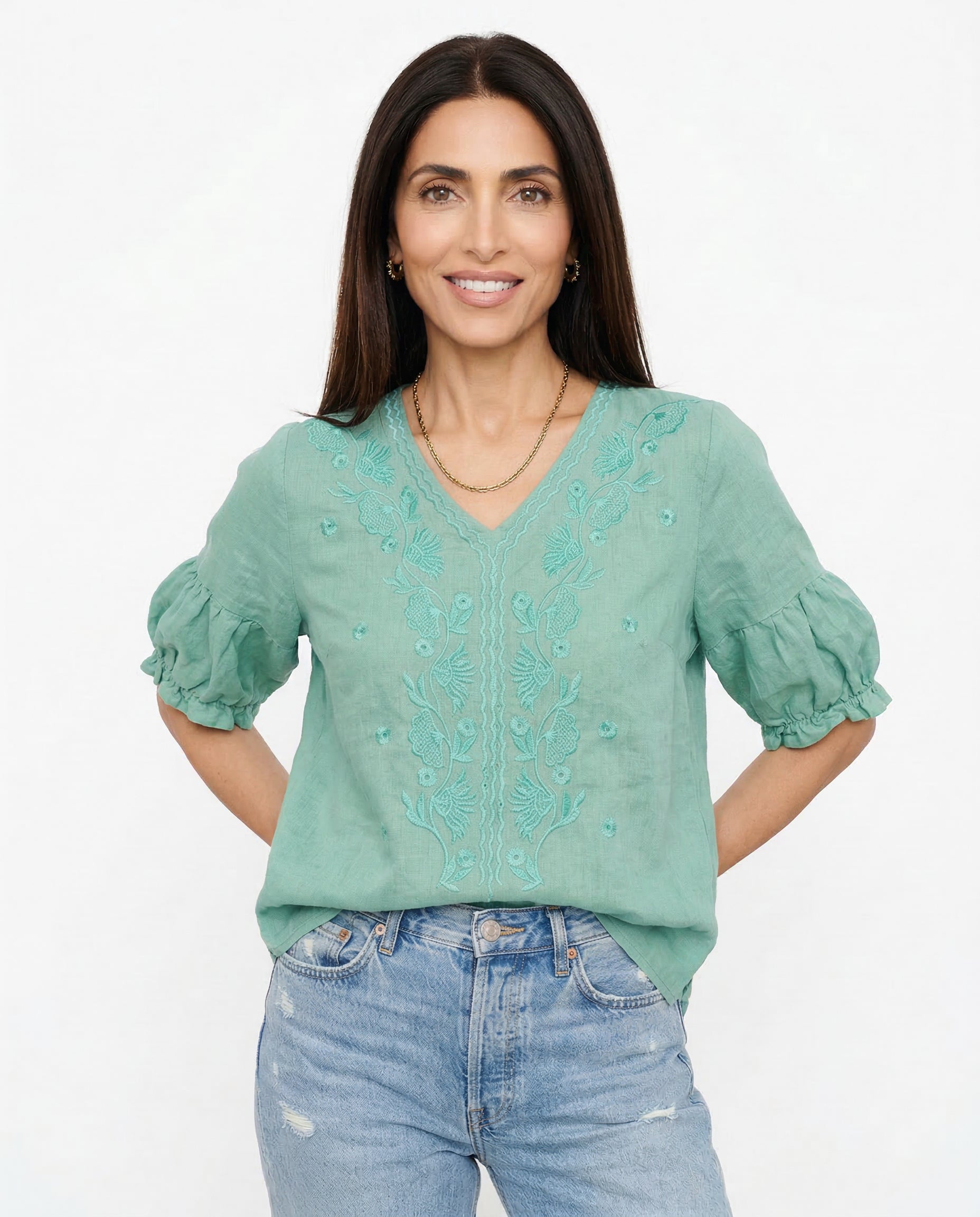 Anna-Berg | Ivory V-Neck Cotton Blouse