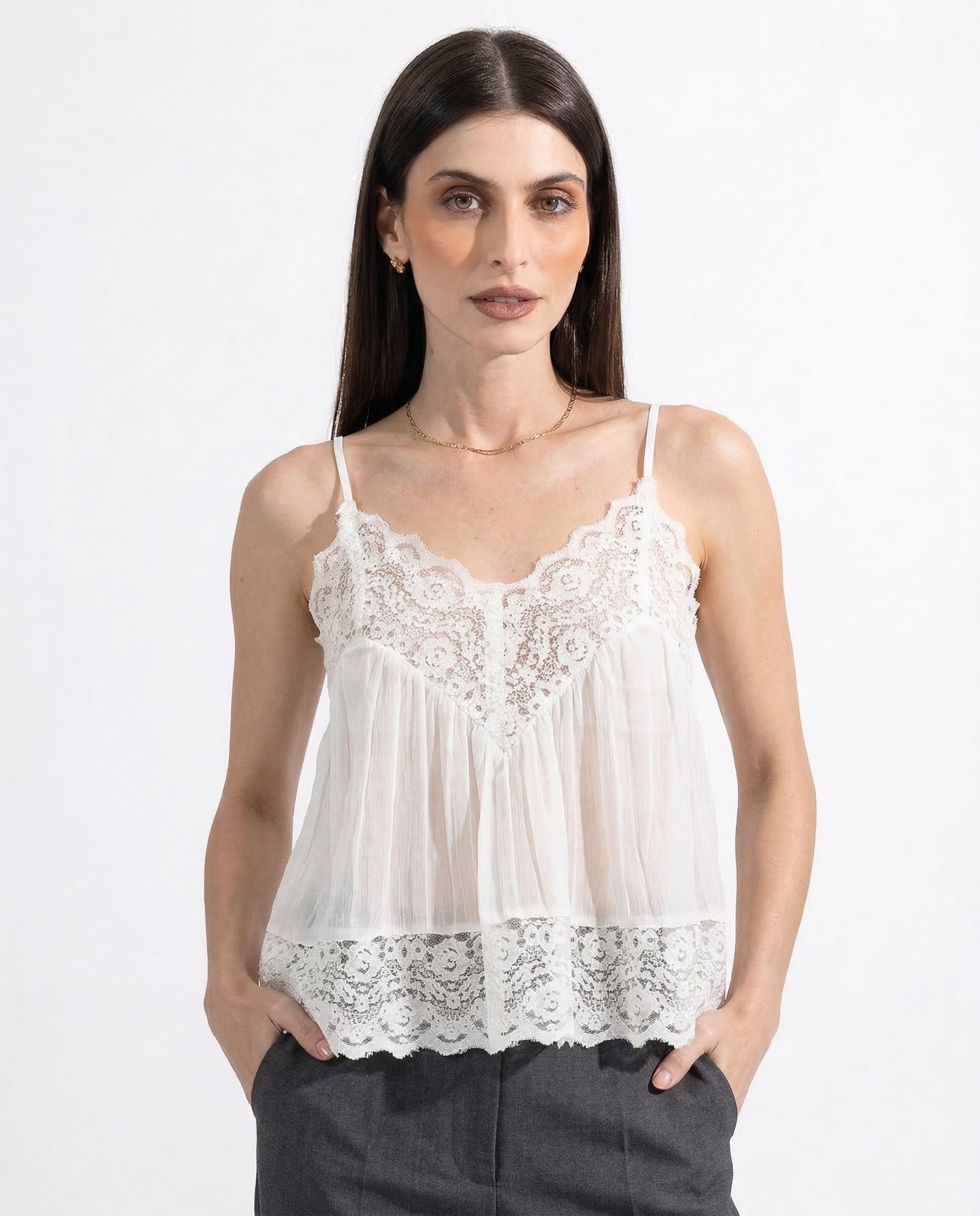 Anna-Berg | Ivory Lace-Trim Satin Cami