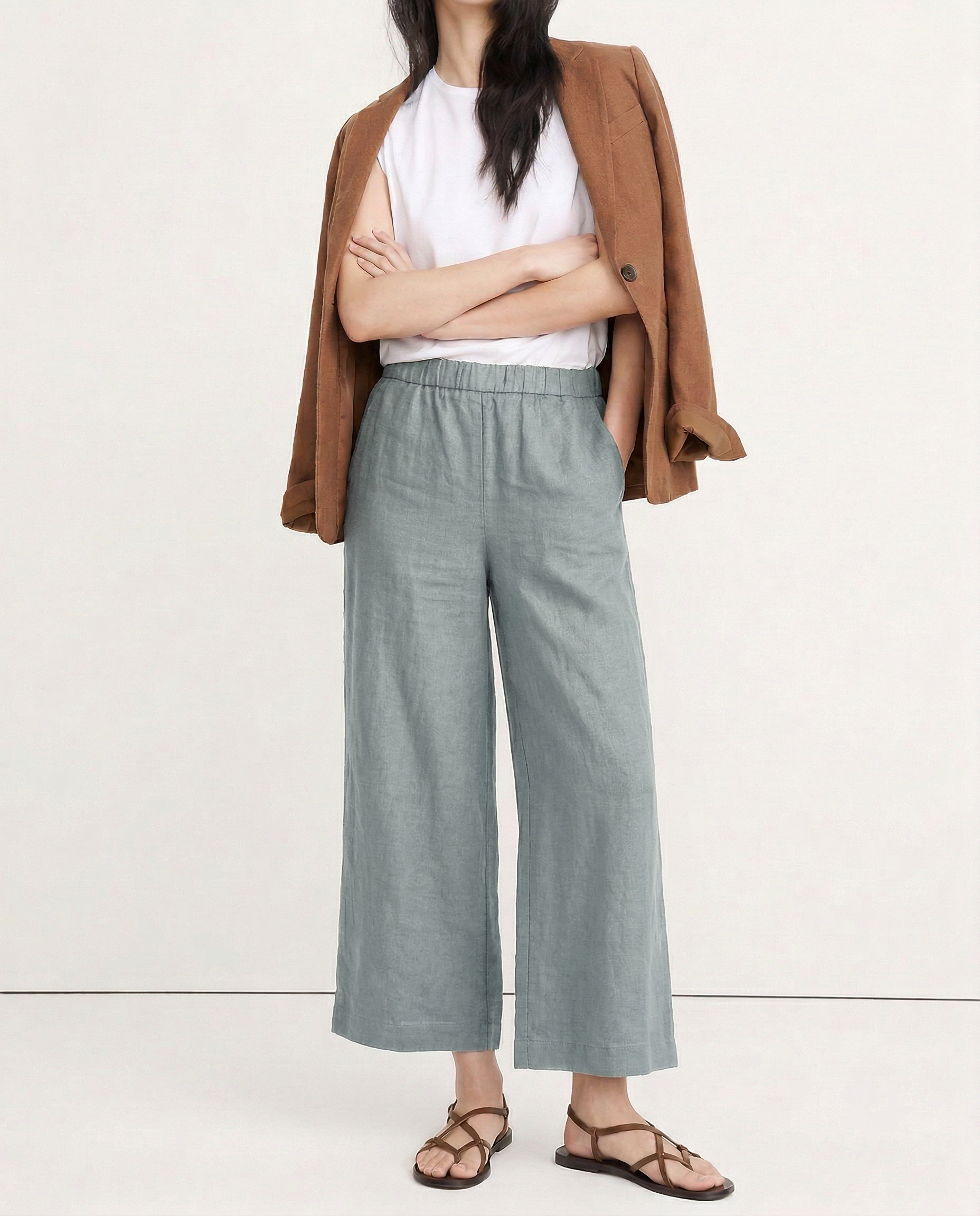 Anna-Berg | Sand Pleated Wide-Leg Linen Pant