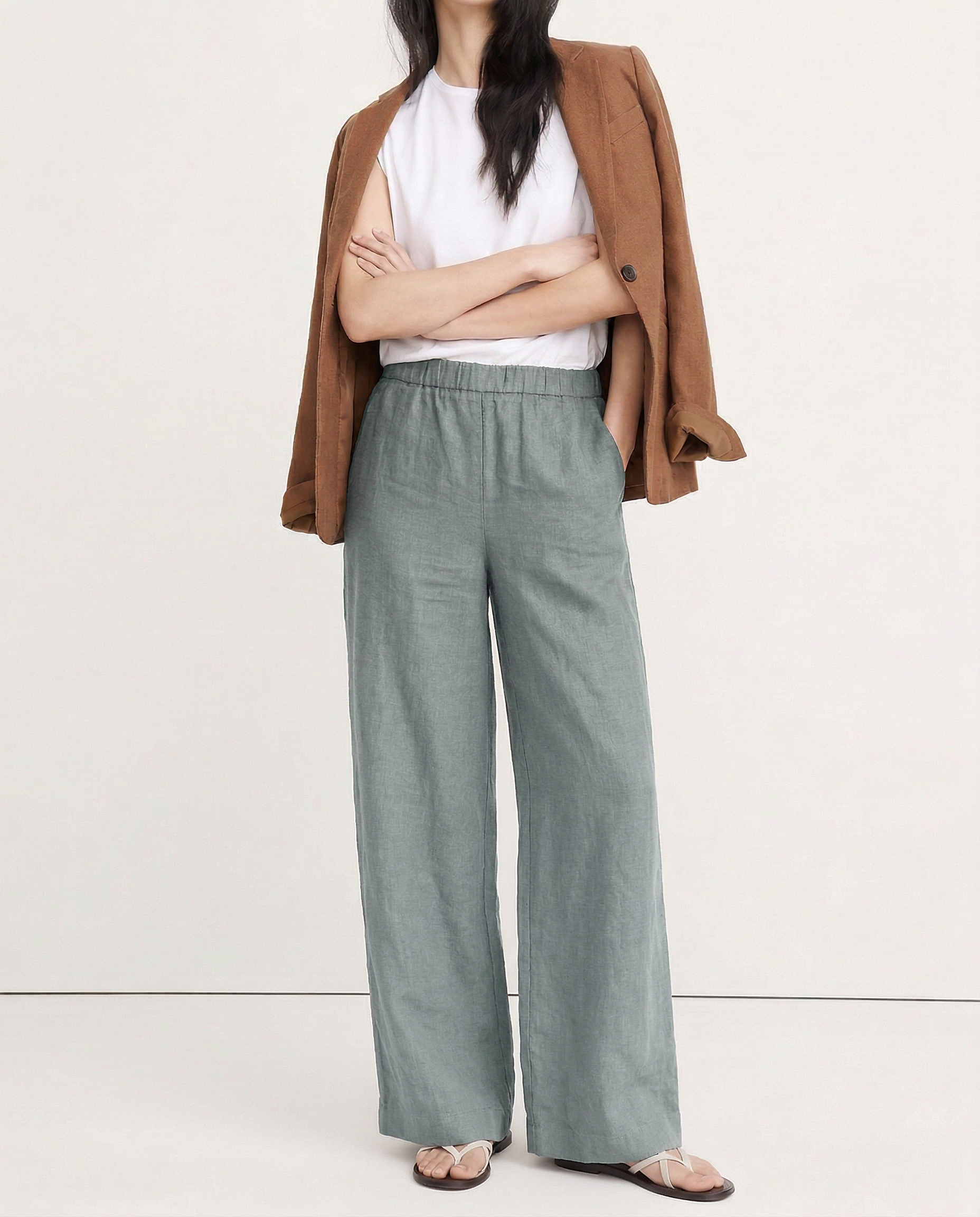 Anna-Berg | Sand Pleated Wide-Leg Linen Pant