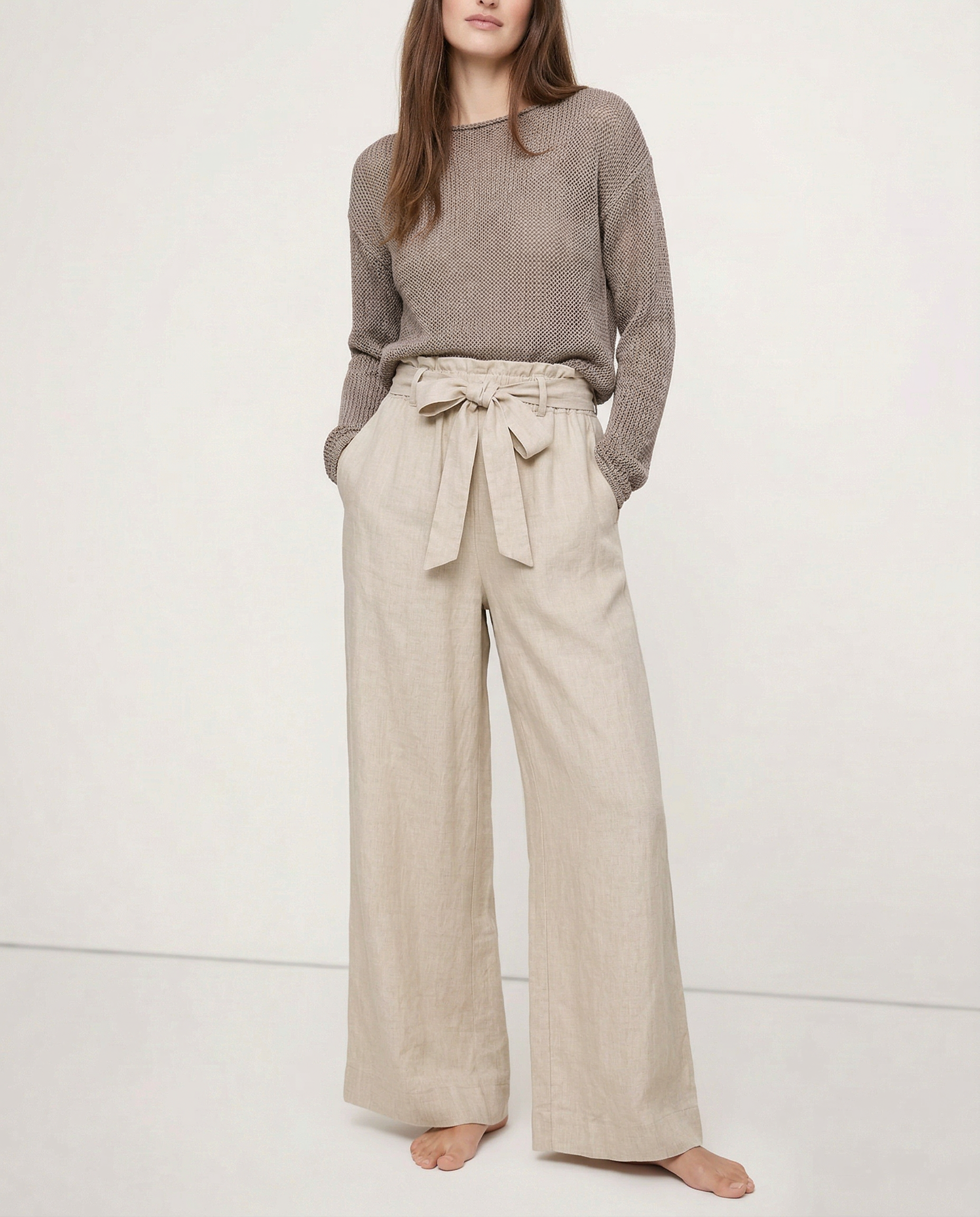 Anna-Berg | Ruffle-Waist Wide-Leg Linen Pant