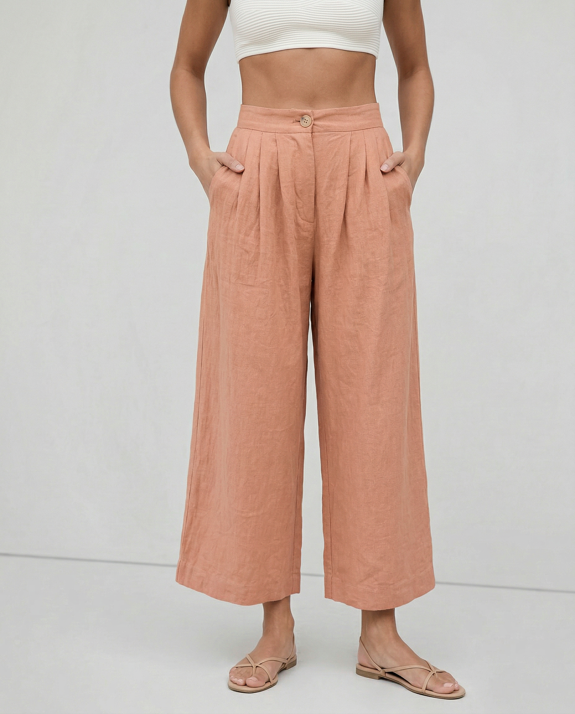 Anna-Berg | Stone Pleated Cropped Linen Pant