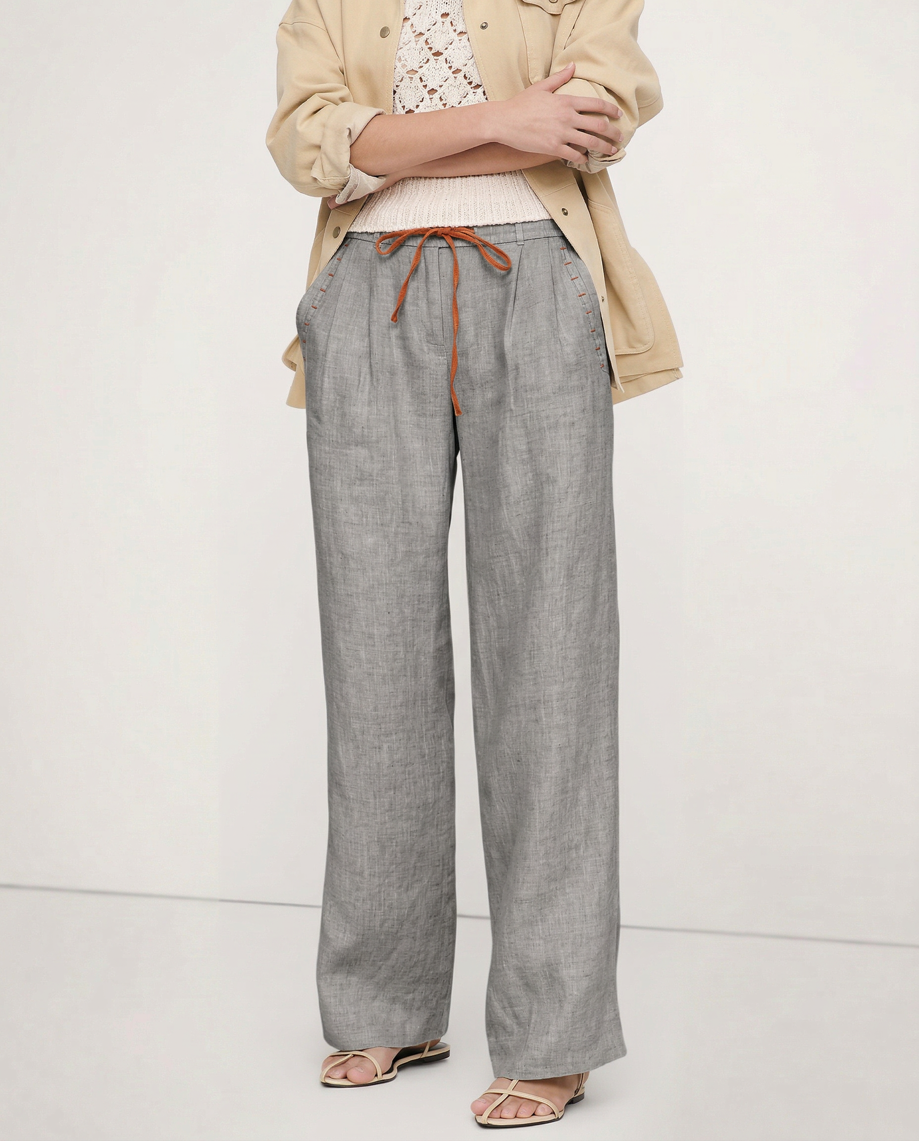 Anna-Berg | Black Drawstring Wide-Leg Cotton Pant