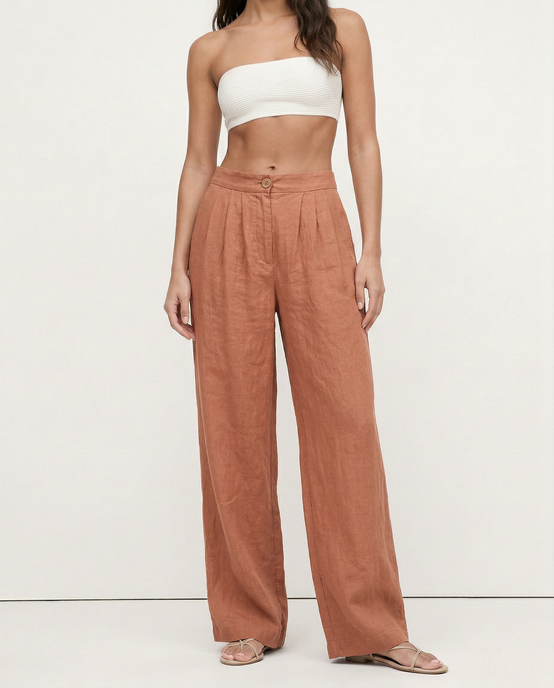 Anna-Berg | Stone Pleated Cropped Linen Pant