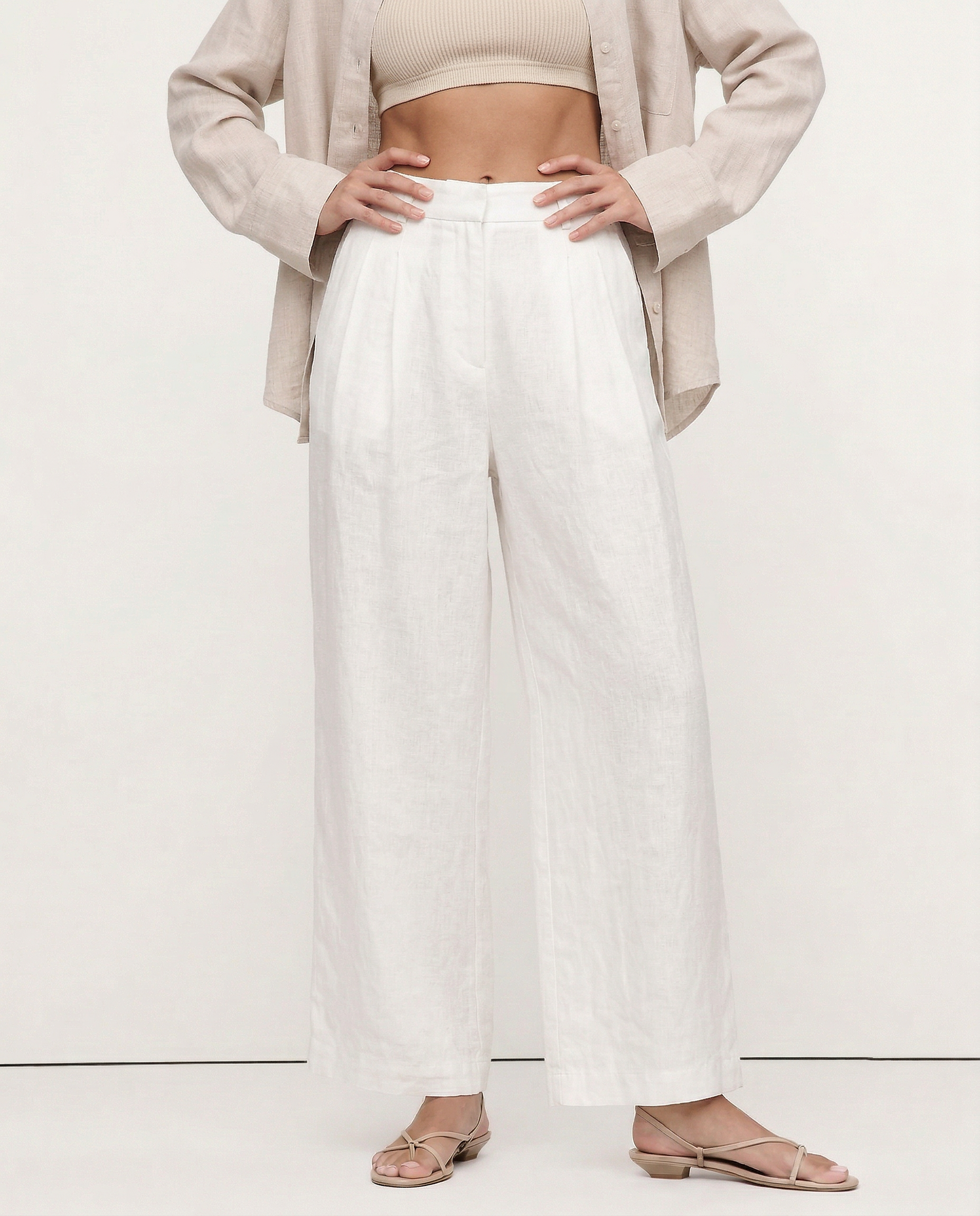 Anna-Berg | Sand Pleated Wide-Leg Linen Pant