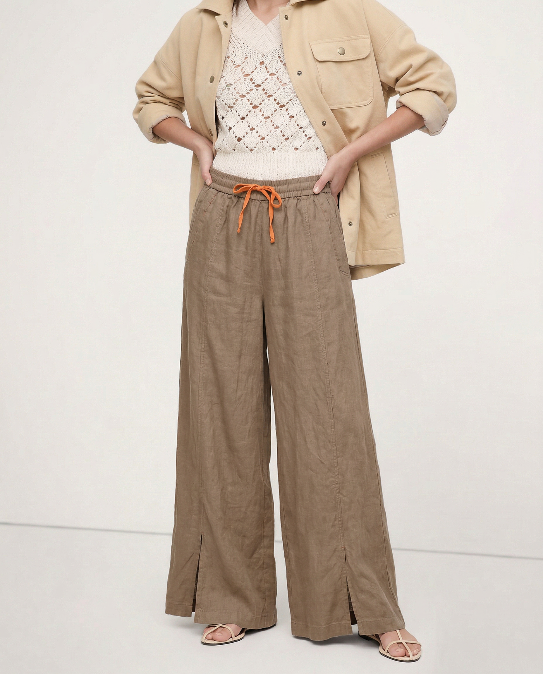 Anna-Berg | Black Drawstring Wide-Leg Cotton Pant