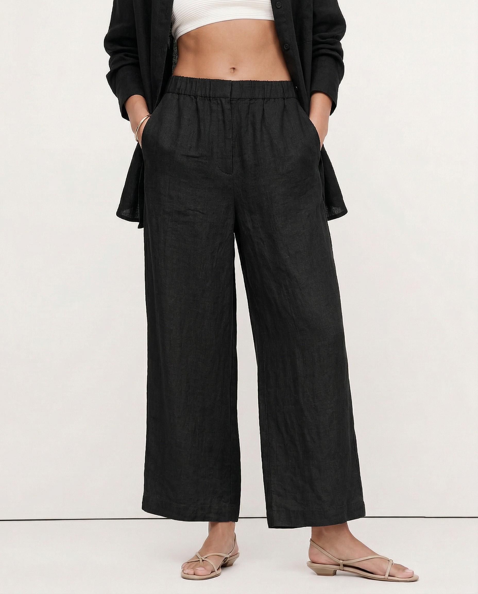 Anna-Berg | Sand Pleated Wide-Leg Linen Pant
