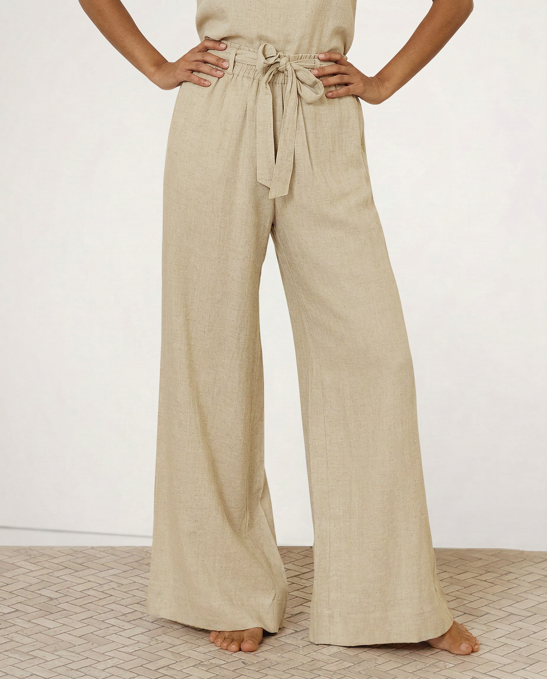 Anna-Berg | Ruffle-Waist Wide-Leg Linen Pant