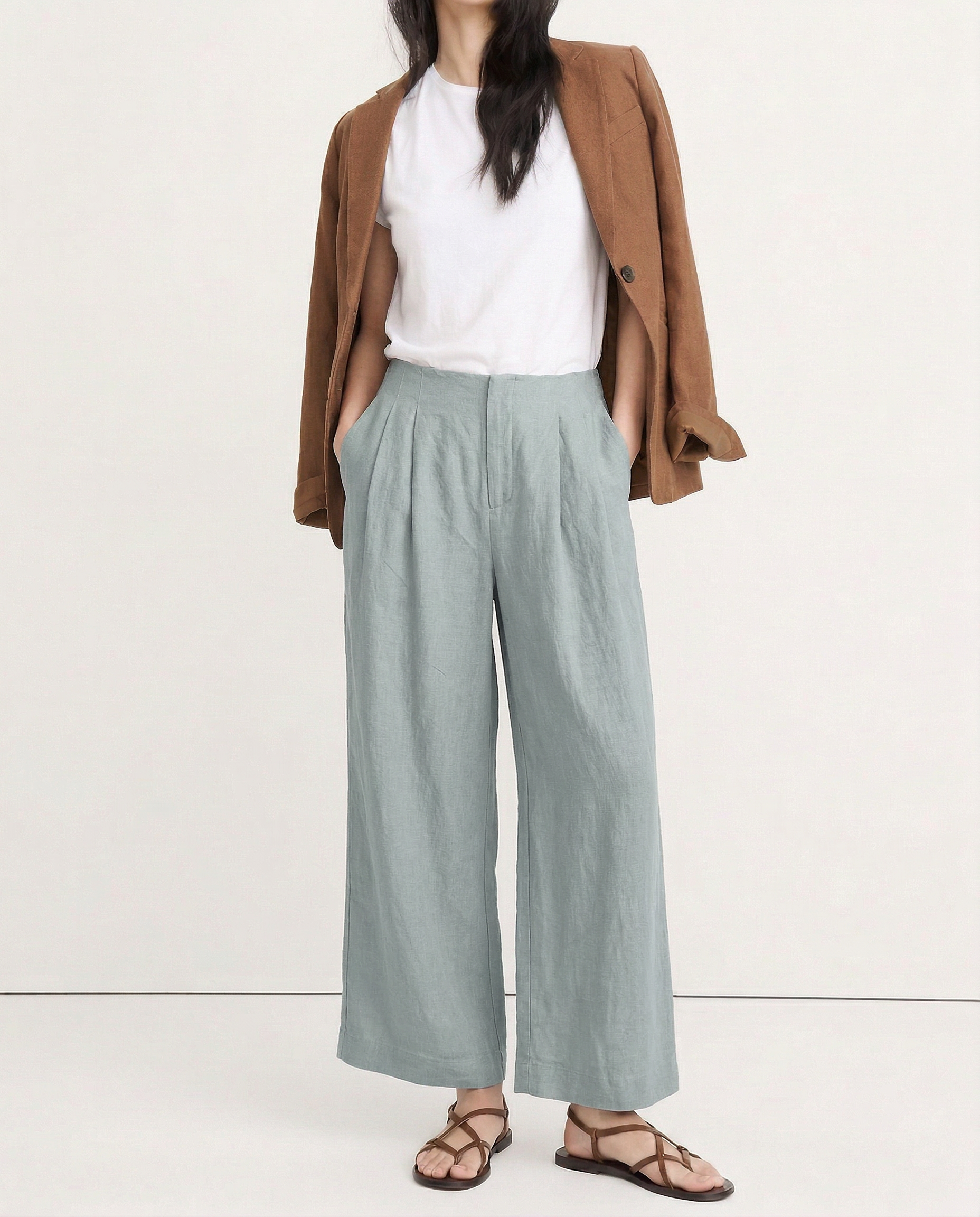 Anna-Berg | Sand Pleated Wide-Leg Linen Pant