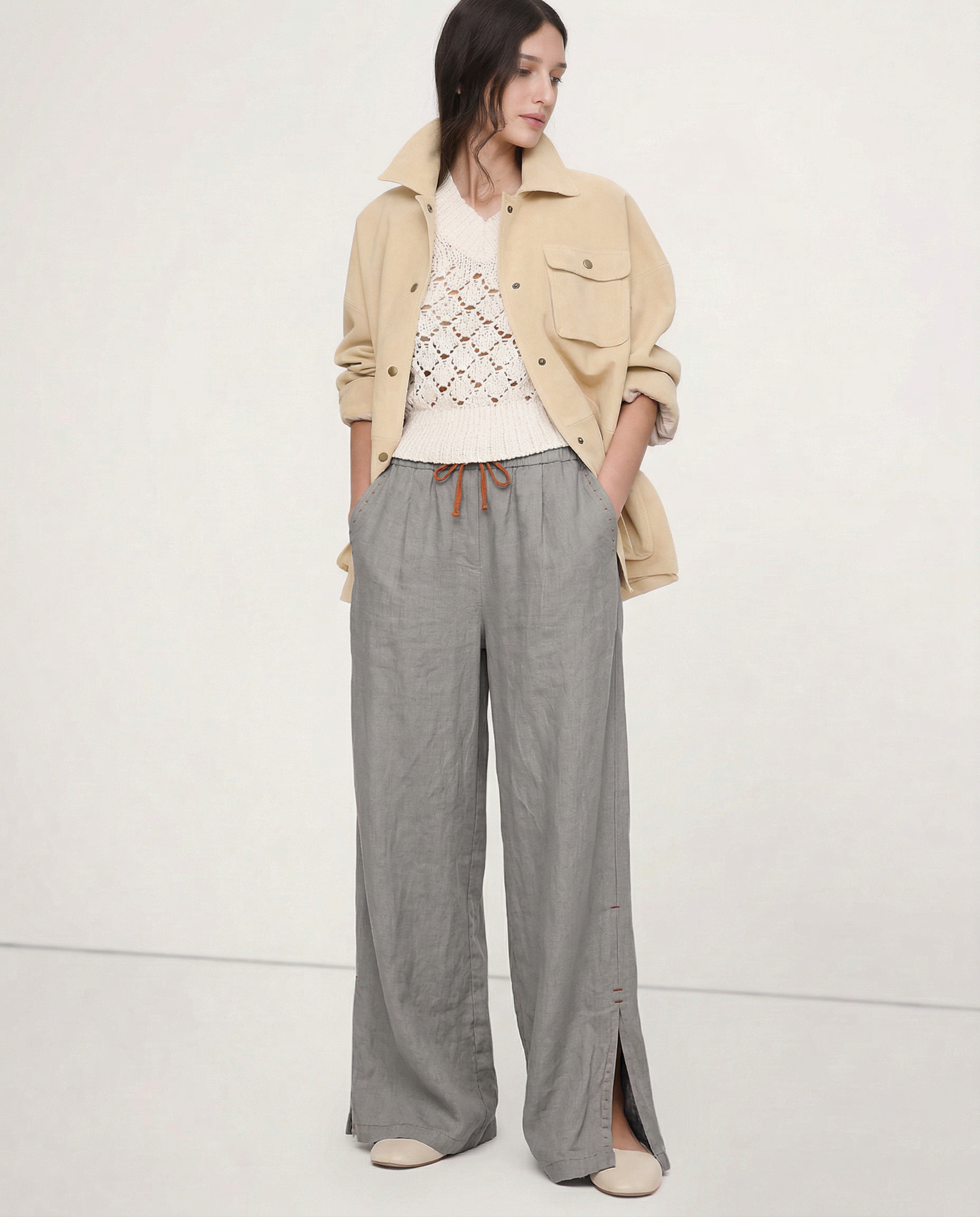 Anna-Berg | Black Drawstring Wide-Leg Cotton Pant