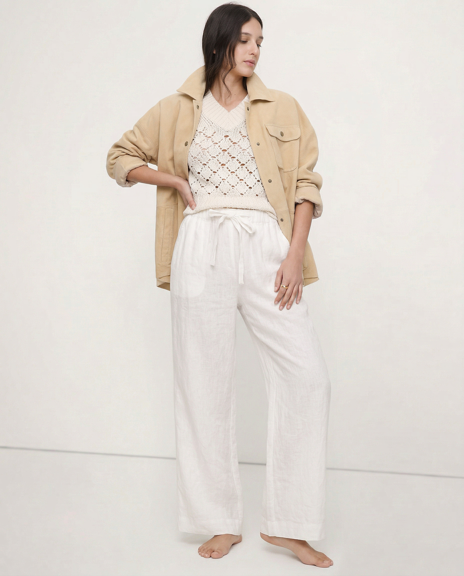 Anna-Berg | Ruffle-Waist Wide-Leg Linen Pant