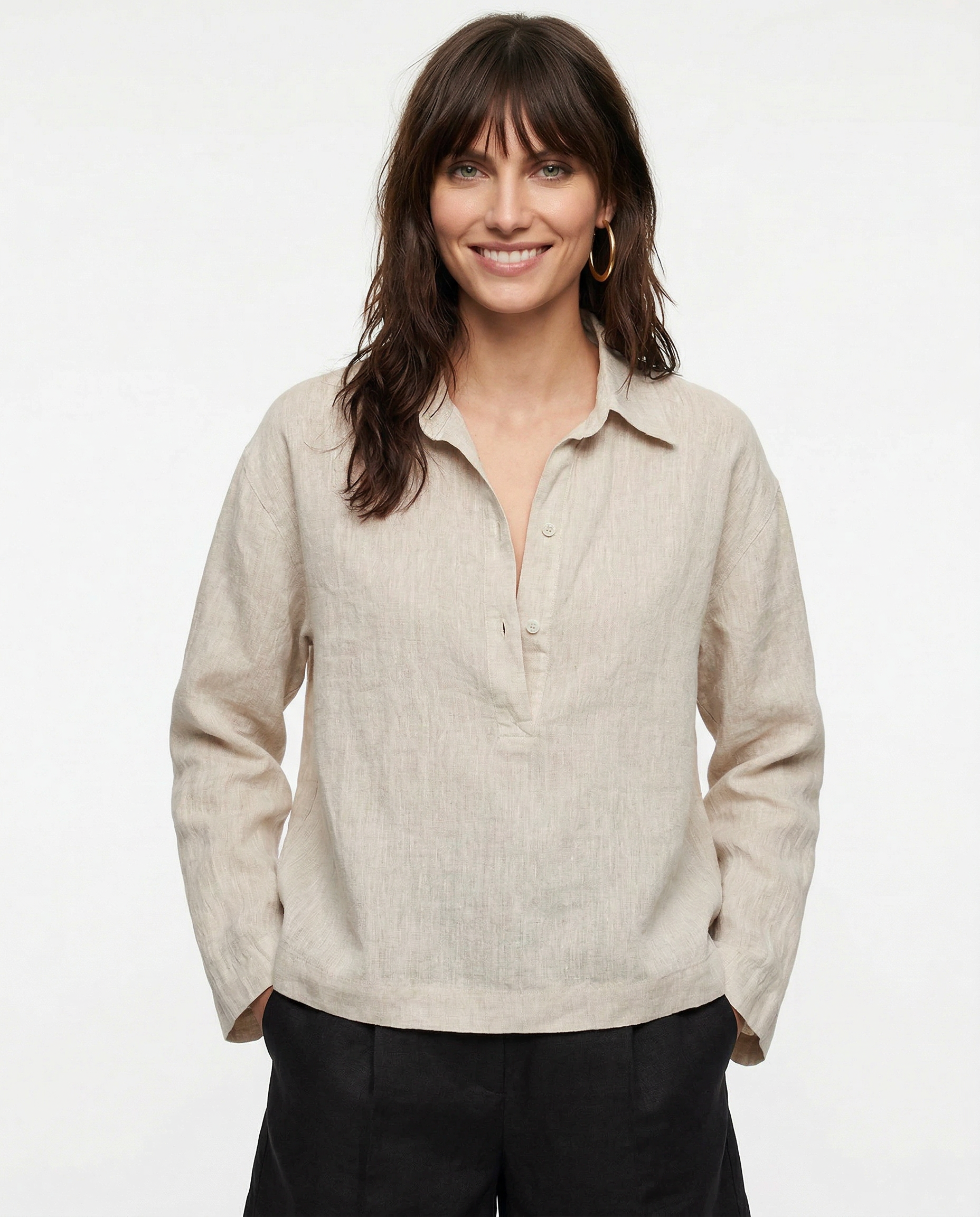 Anna-Berg | Relaxed-Fit Polo-Collar Linen Pullover