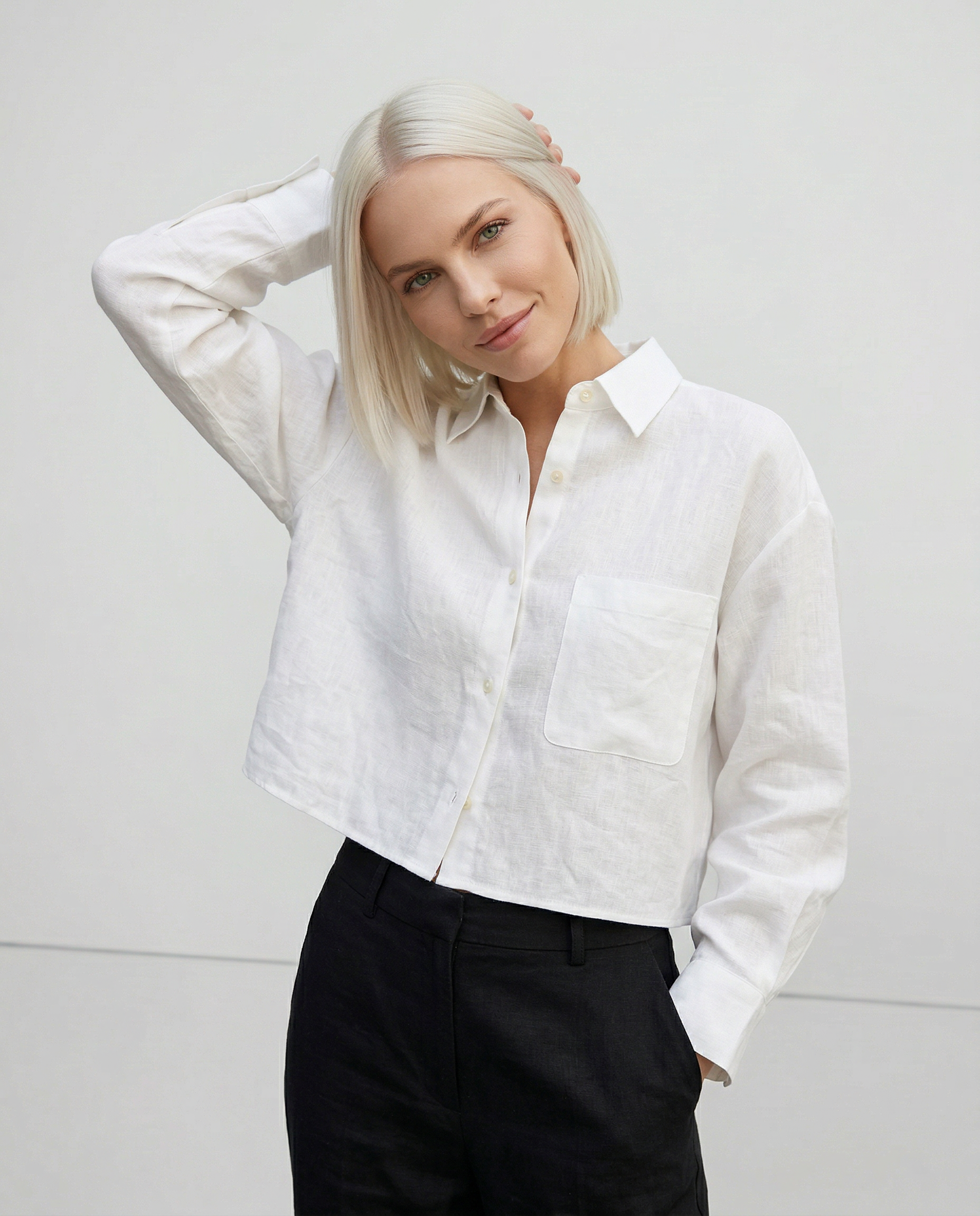Anna-Berg | Cropped Long-Sleeve Linen Shirt