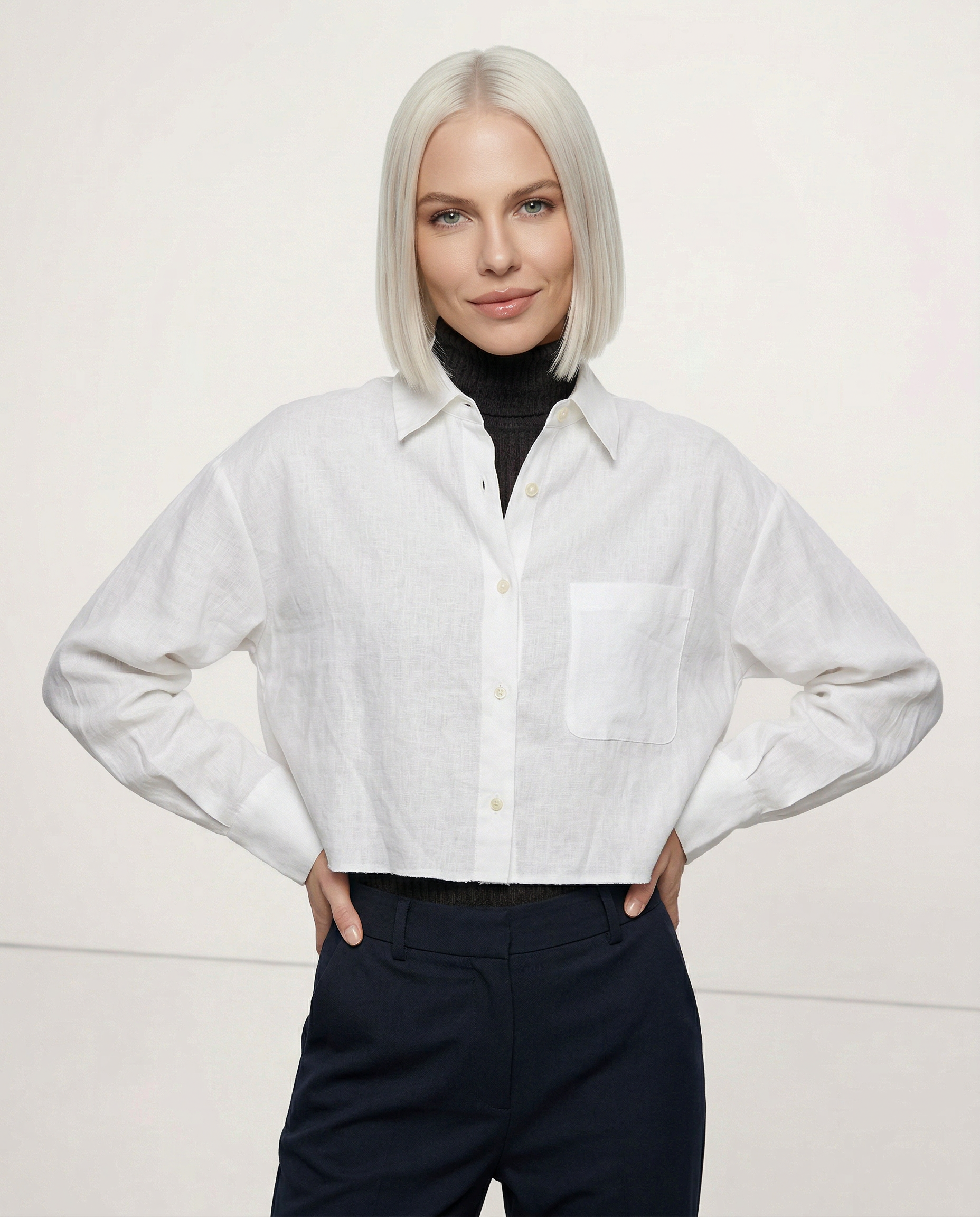 Anna-Berg | Cropped Long-Sleeve Linen Shirt
