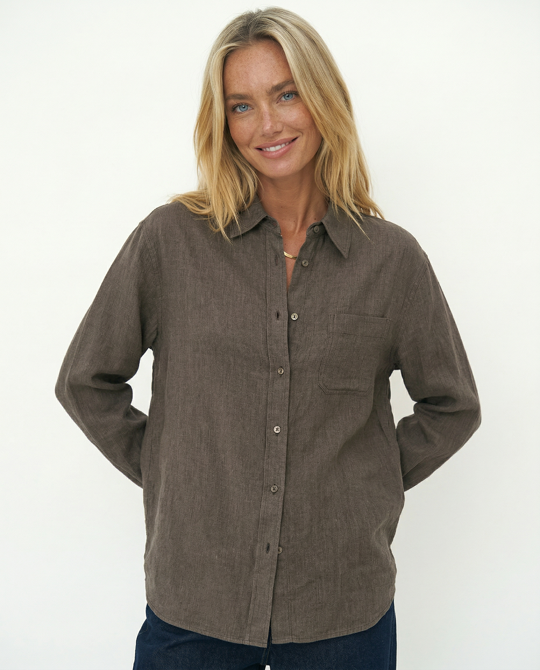 Anna-Berg | Beige Relaxed Fit Linen Shirt