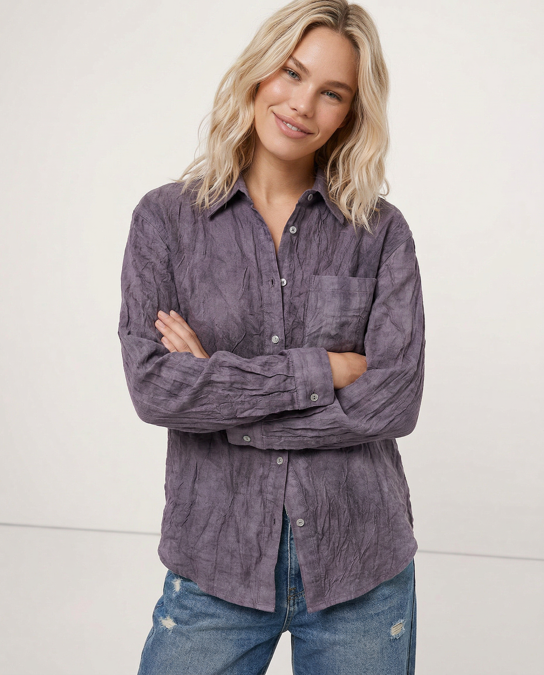 Anna-Berg | Pleated Button-Up Linen Shirt