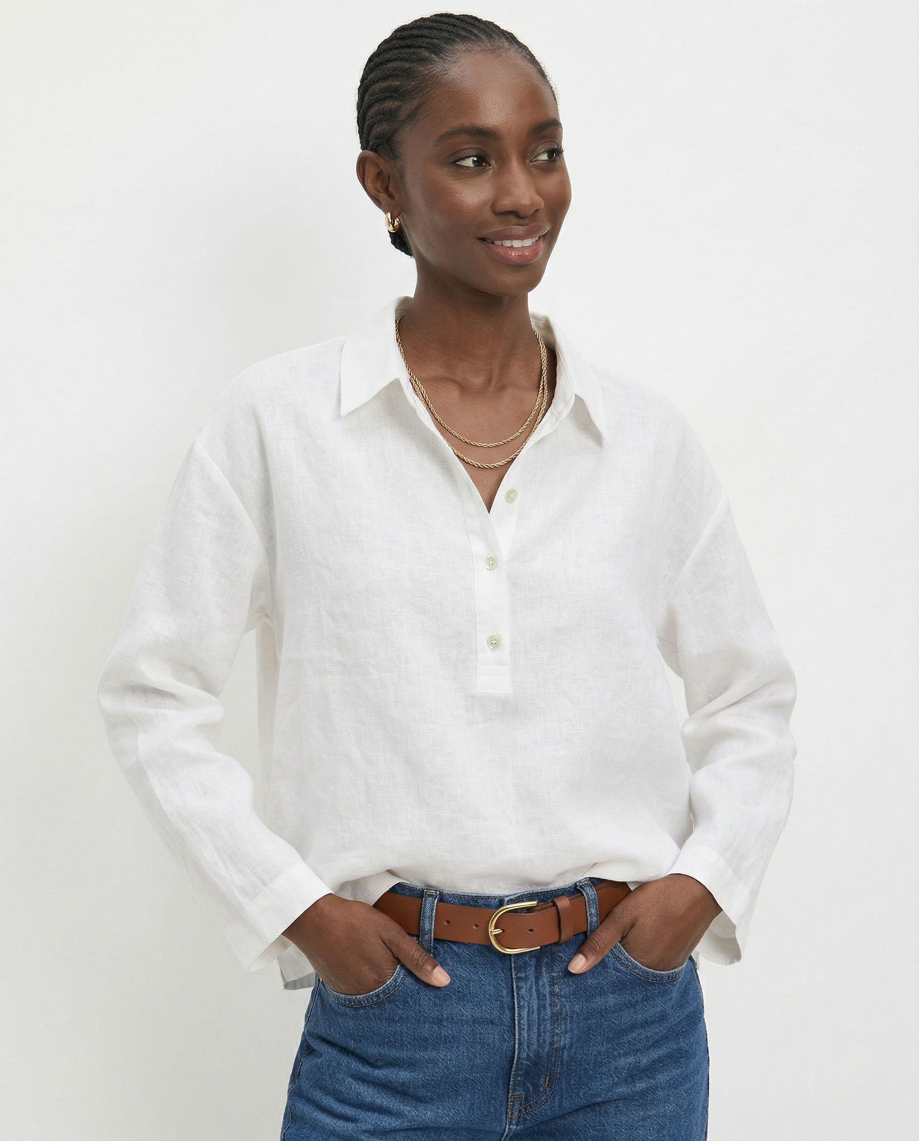 Anna-Berg | Relaxed-Fit Polo-Collar Linen Pullover