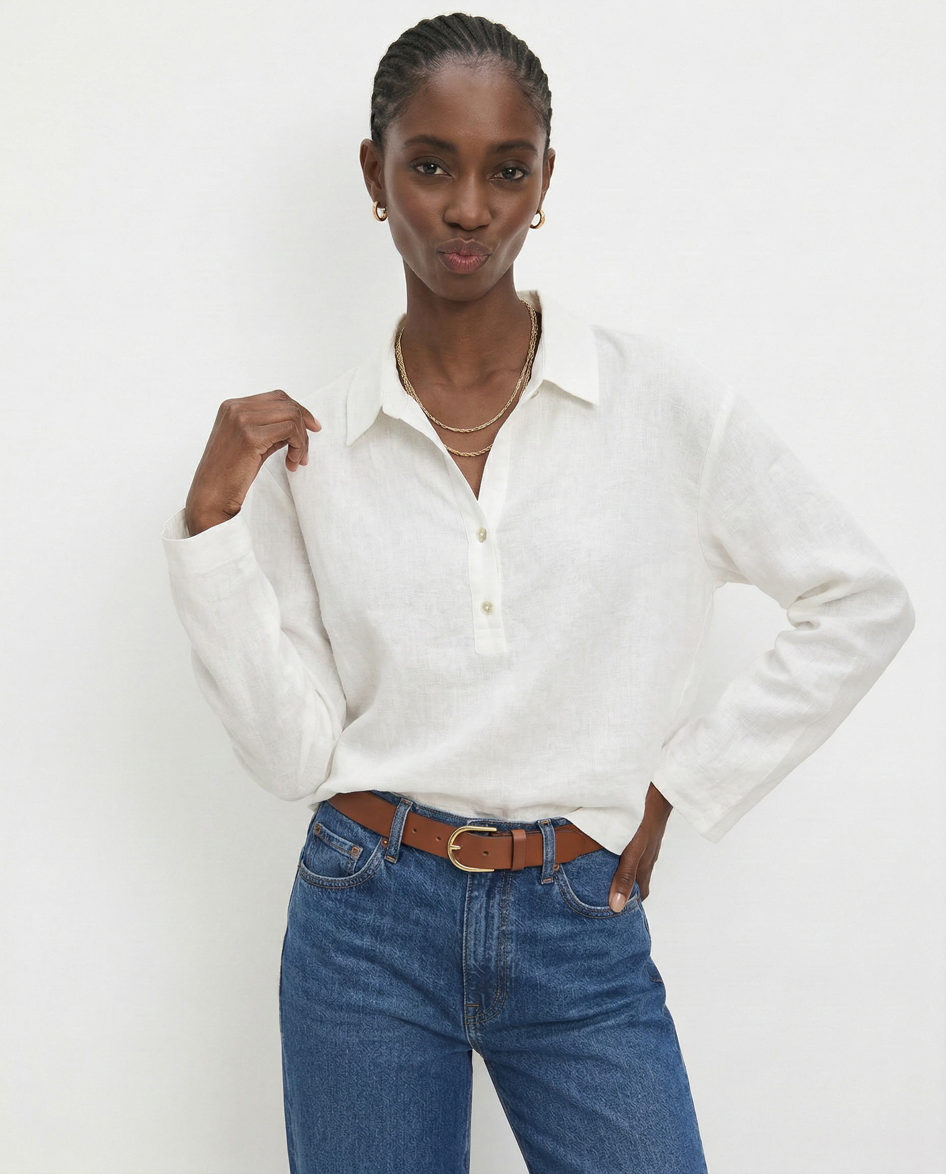 Anna-Berg | Relaxed-Fit Polo-Collar Linen Pullover