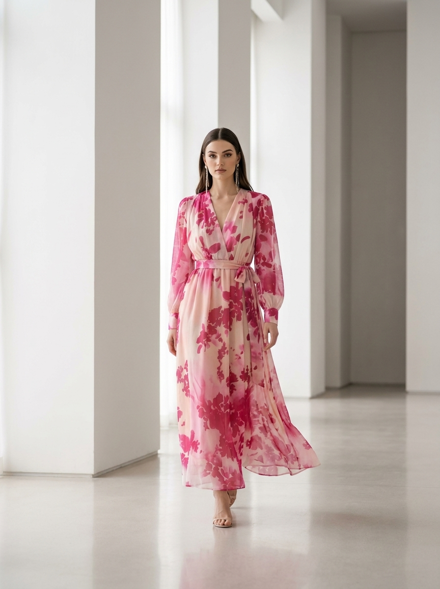 Anna-Berg | Statement Rose Floral Belted Maxi Dress for a Polished Look
