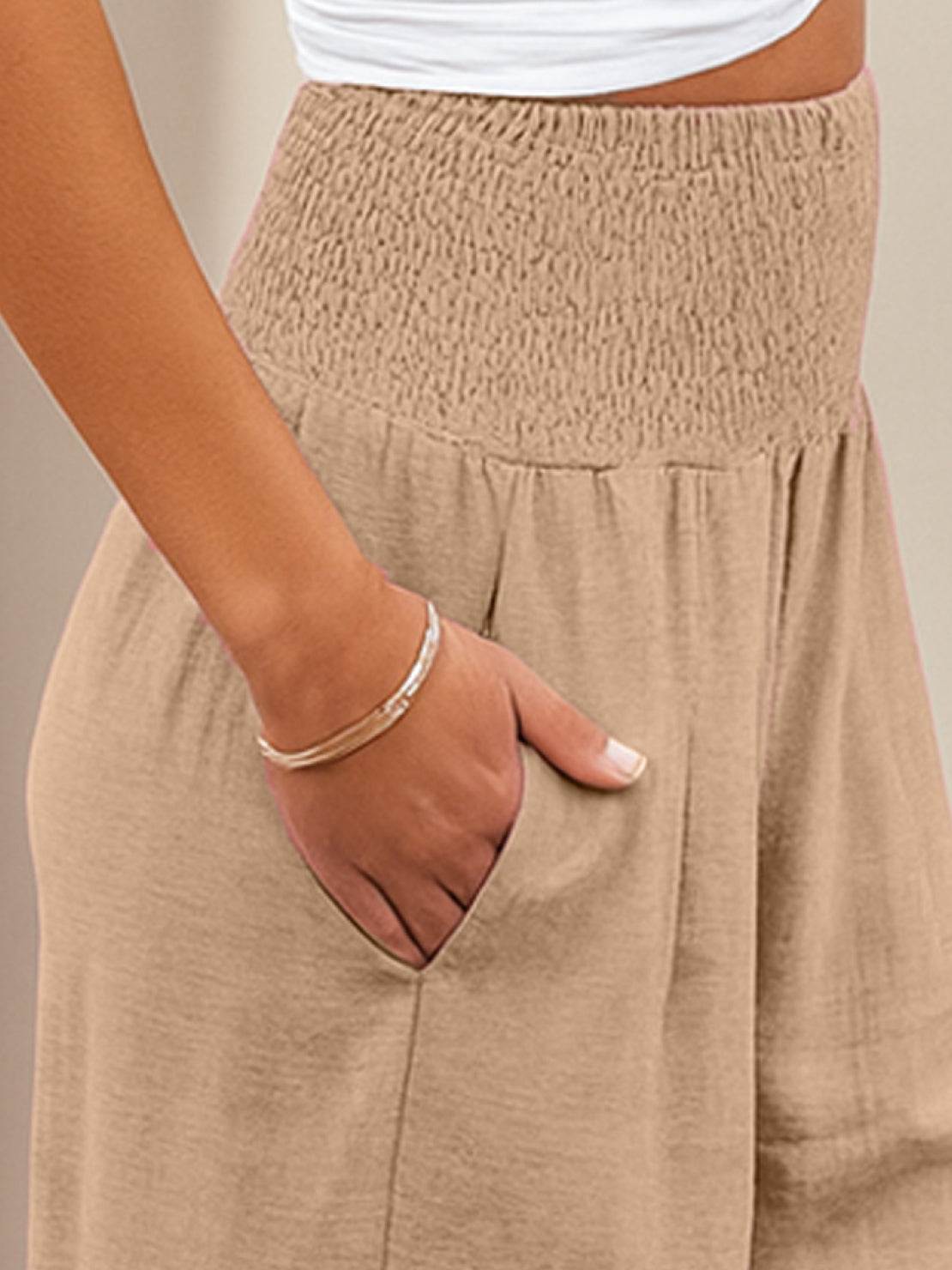 Anna-Berg | Statement High Waist Wide Leg Pants Smocked Waistband