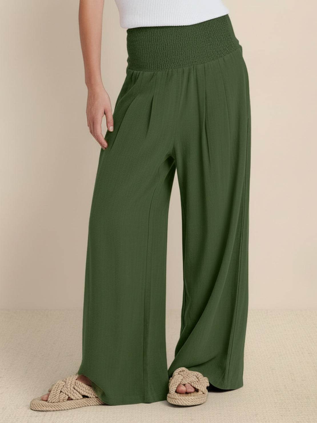 Anna-Berg | Statement High Waist Wide Leg Pants Smocked Waistband