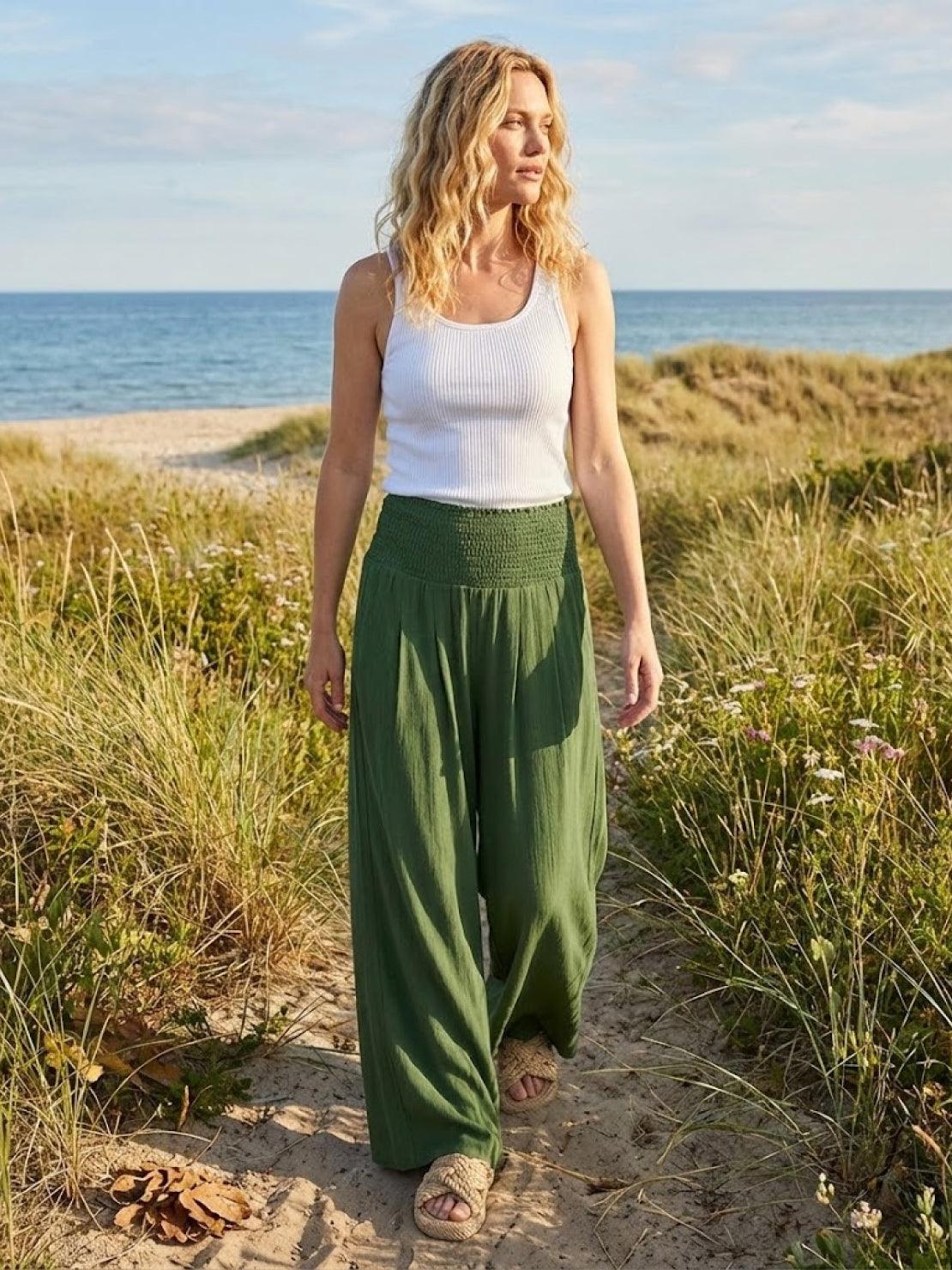 Anna-Berg | Statement High Waist Wide Leg Pants Smocked Waistband
