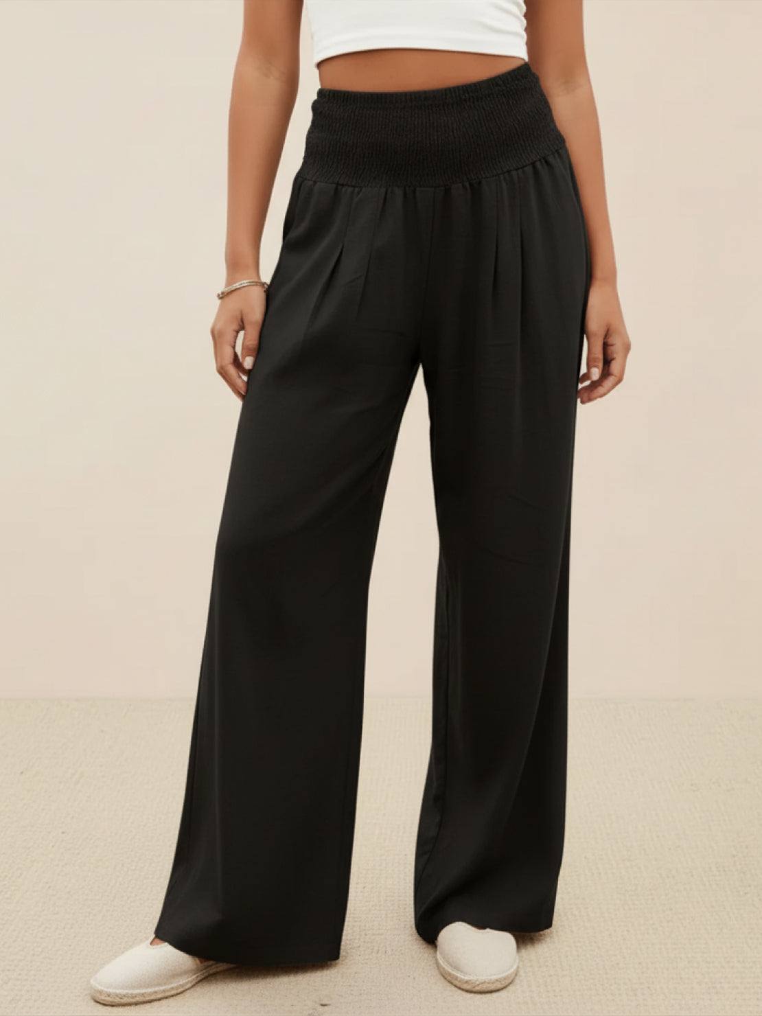 Anna-Berg | Statement High Waist Wide Leg Pants Smocked Waistband