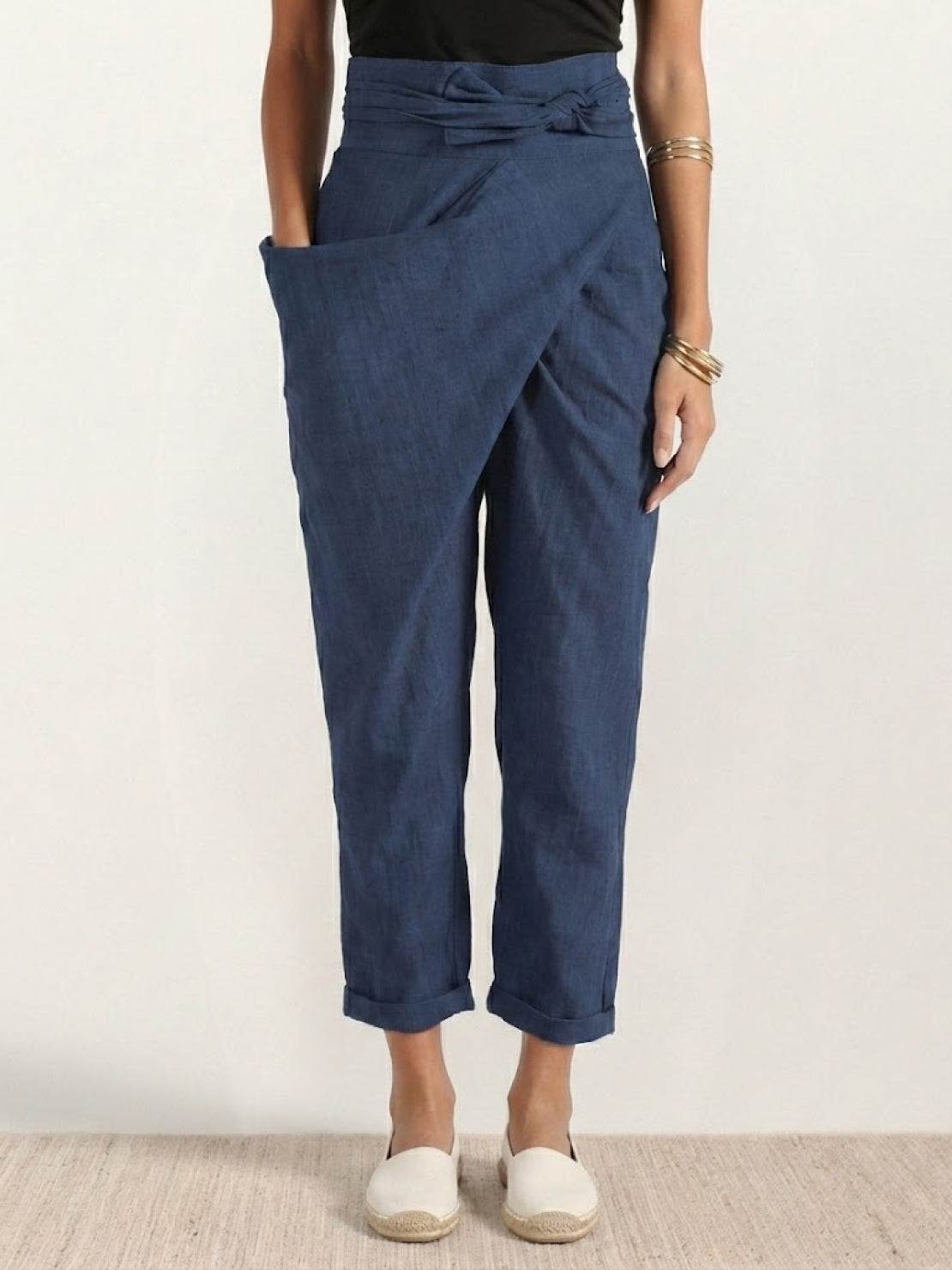 Anna-Berg | Effortless High Waist Wrap Front Cropped Tapered Pants