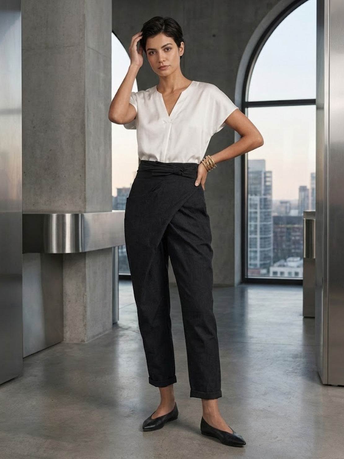 Anna-Berg | Effortless High Waist Wrap Front Cropped Tapered Pants