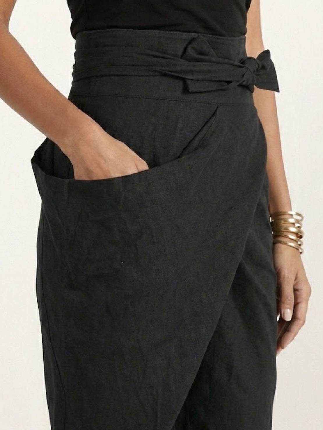 Anna-Berg | Effortless High Waist Wrap Front Cropped Tapered Pants