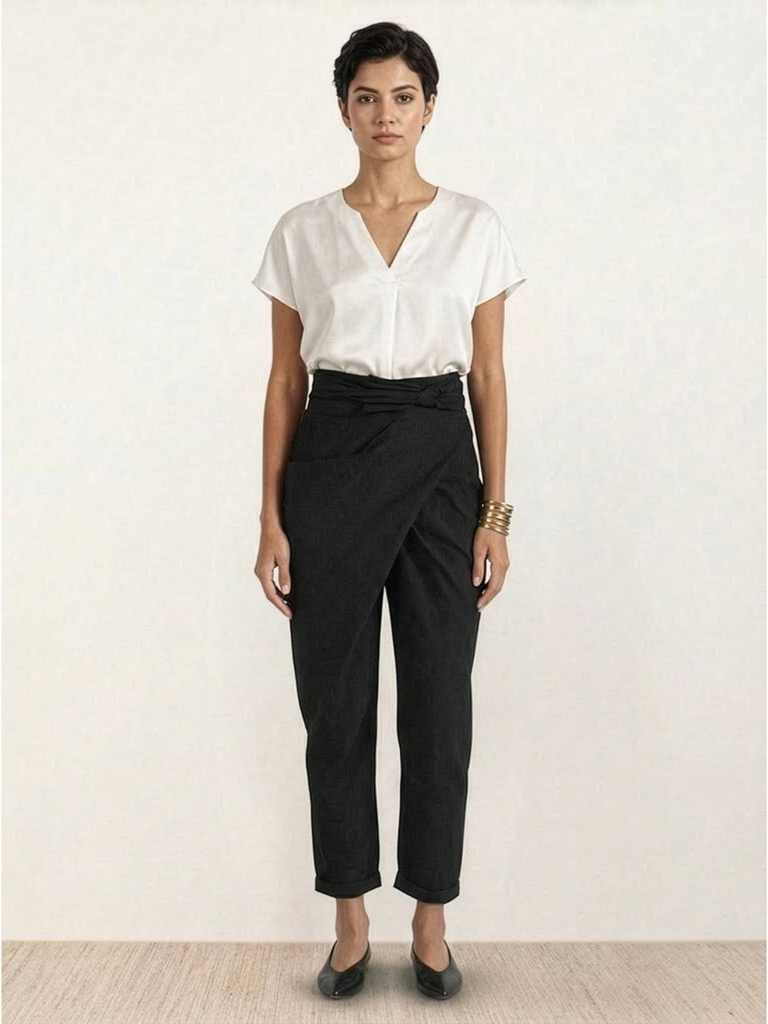Anna-Berg | Effortless High Waist Wrap Front Cropped Tapered Pants