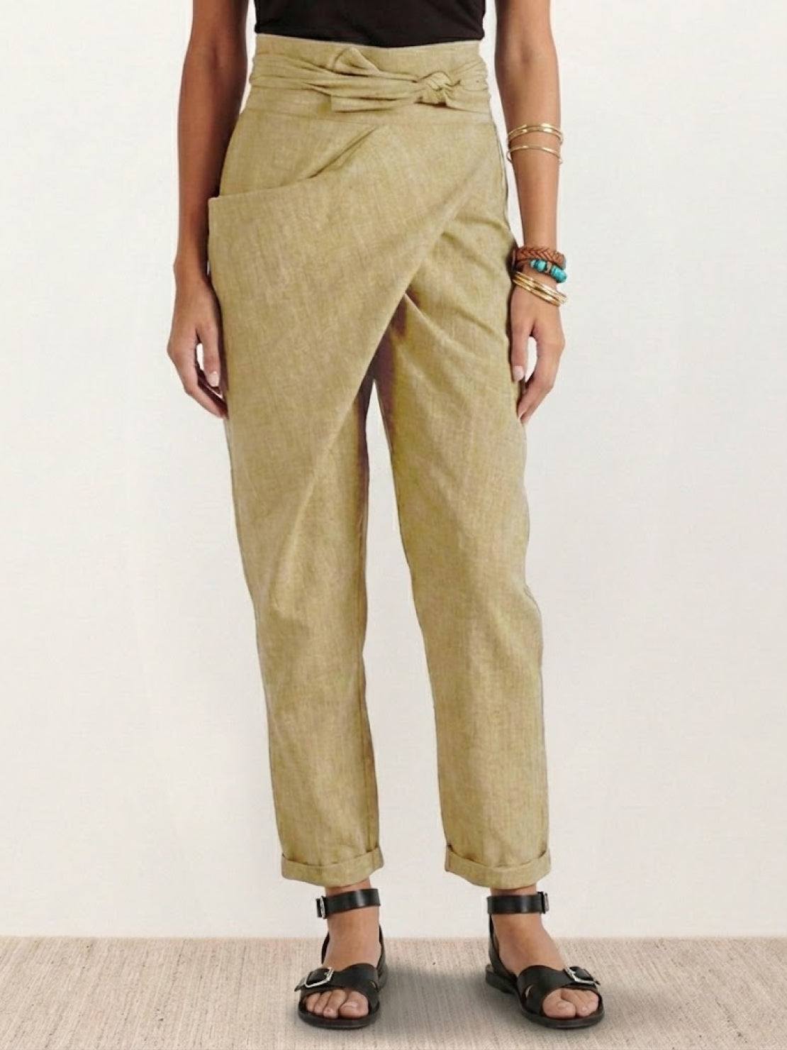 Anna-Berg | Effortless High Waist Wrap Front Cropped Tapered Pants