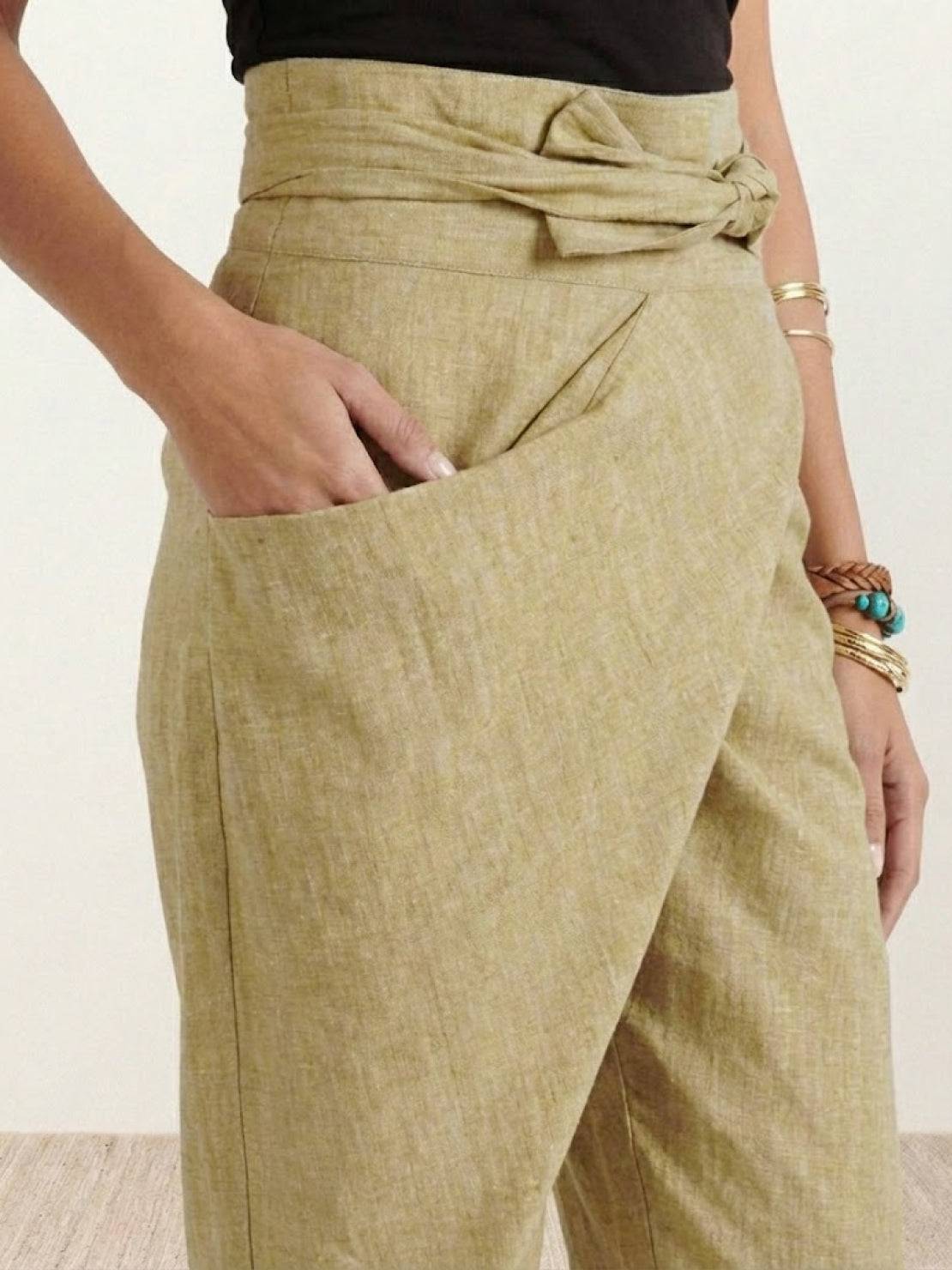 Anna-Berg | Effortless High Waist Wrap Front Cropped Tapered Pants