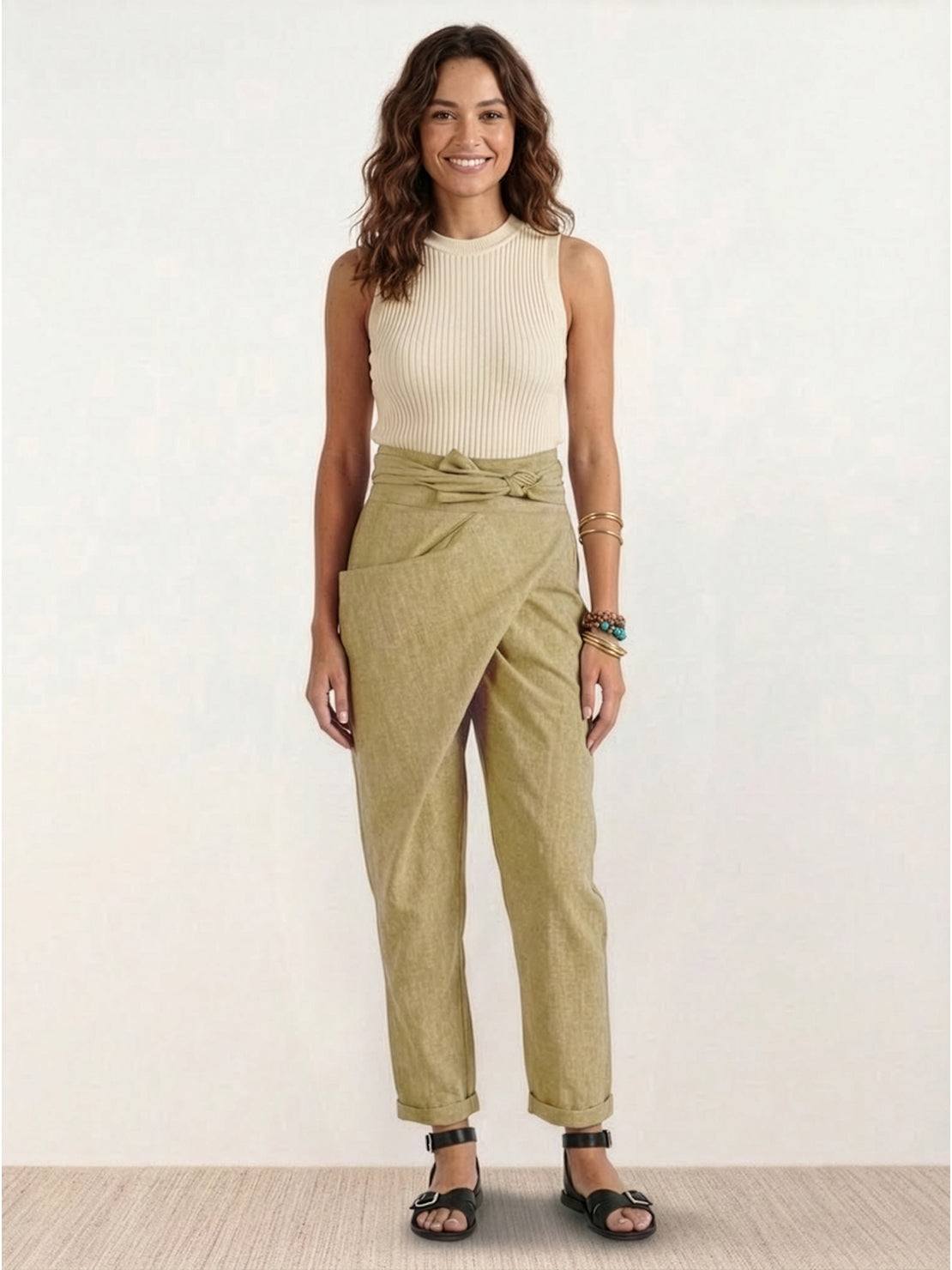 Anna-Berg | Effortless High Waist Wrap Front Cropped Tapered Pants
