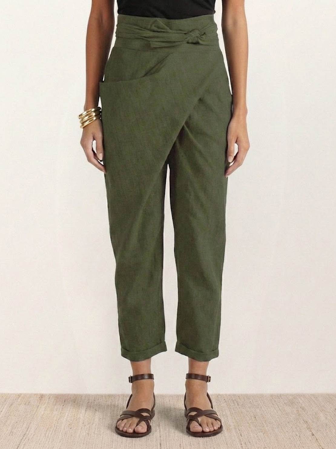 Anna-Berg | Effortless High Waist Wrap Front Cropped Tapered Pants