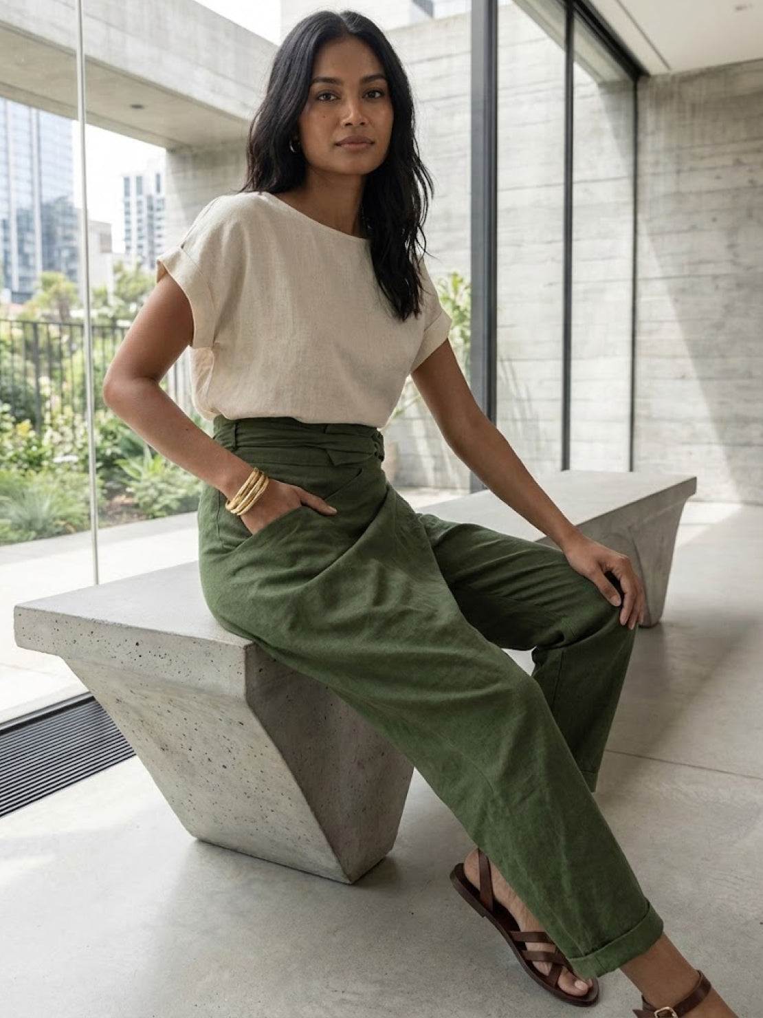 Anna-Berg | Effortless High Waist Wrap Front Cropped Tapered Pants
